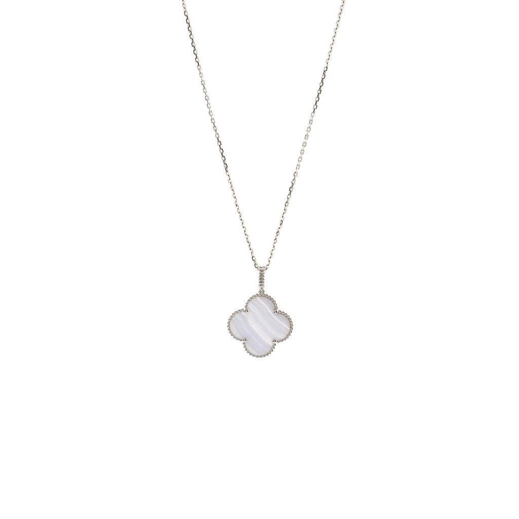 VAN CLEEF AND ARPELS MAGIC ALHAMBRA LONG NECKLACE, 1 MOTIF 18K WHITE GOLD, CHALCEDONY