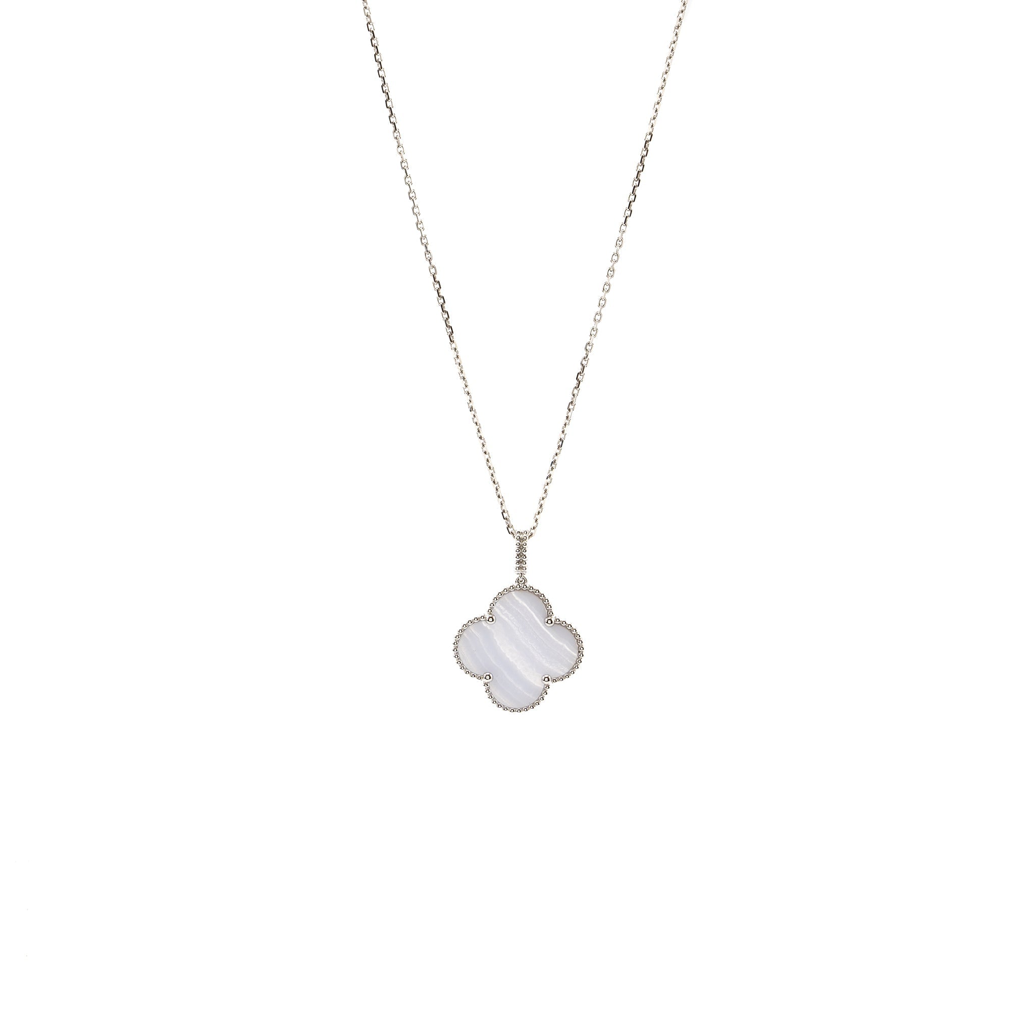 VAN CLEEF AND ARPELS MAGIC ALHAMBRA LONG NECKLACE, 1 MOTIF 18K WHITE GOLD, CHALCEDONY
