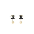 CHANEL CC LOGO EARRING PEARL DROP BLACK/LIGHT GOLD TONE