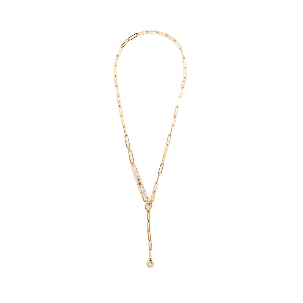 HERMES KELLY CHAINE LARIAT NECKLACE, SMALL MODEL ROSE GOLD, DIAMONDS