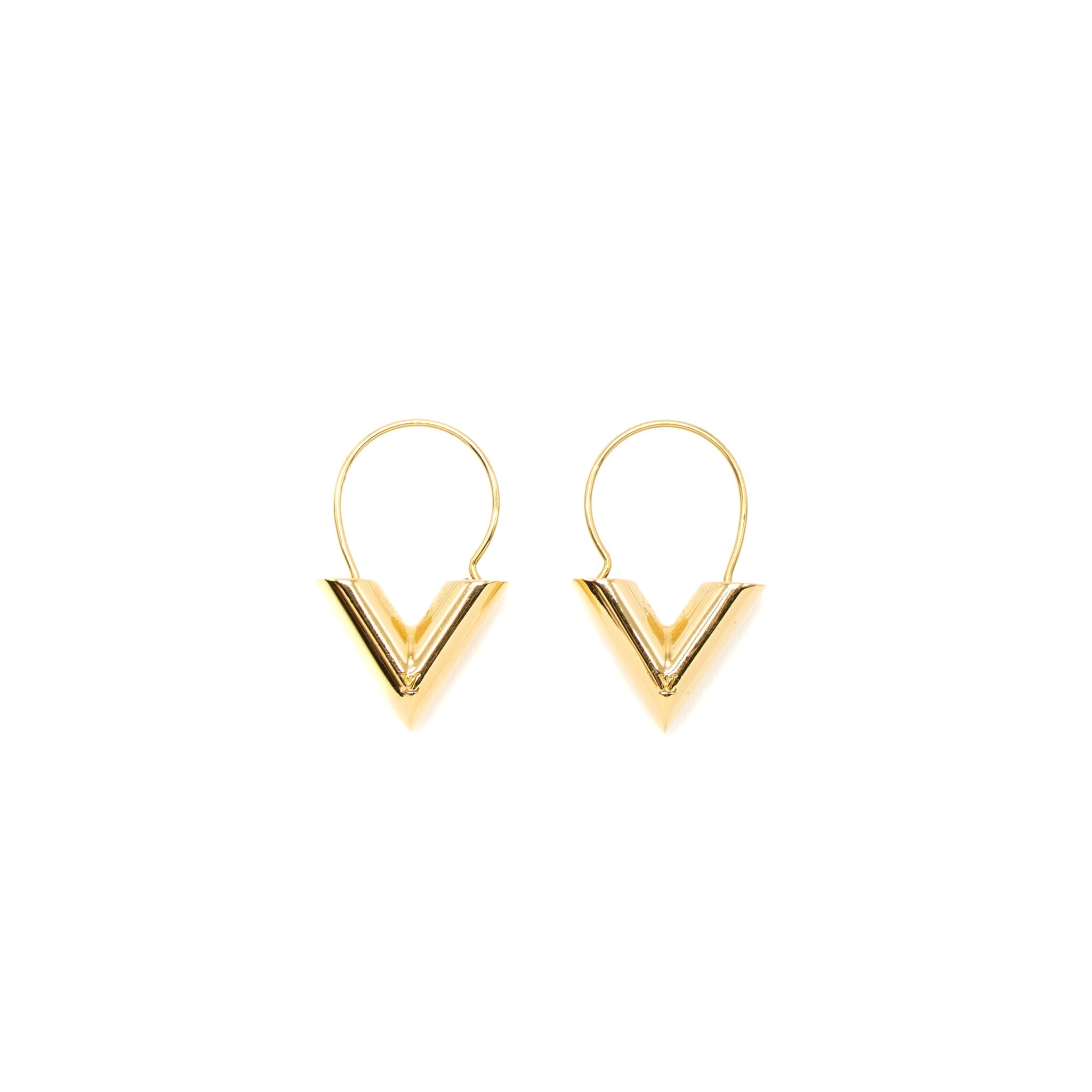 LOUIS VUITTON ESSENTIAL V HOOPS EARRINGS GOLD TONE