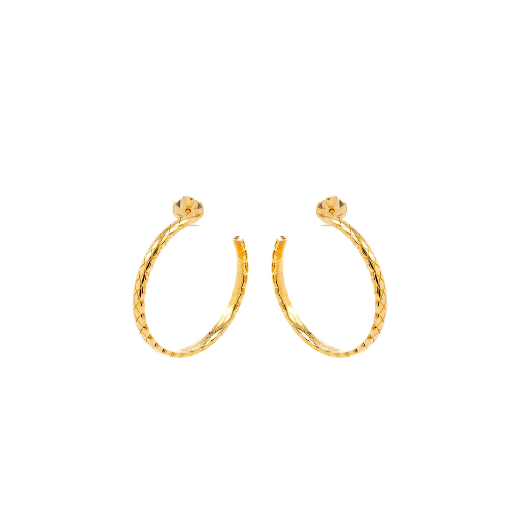 CHANEL COCO CRUSH HOOP EARRINGS QUILTED MOTIF BEIGE GOLD