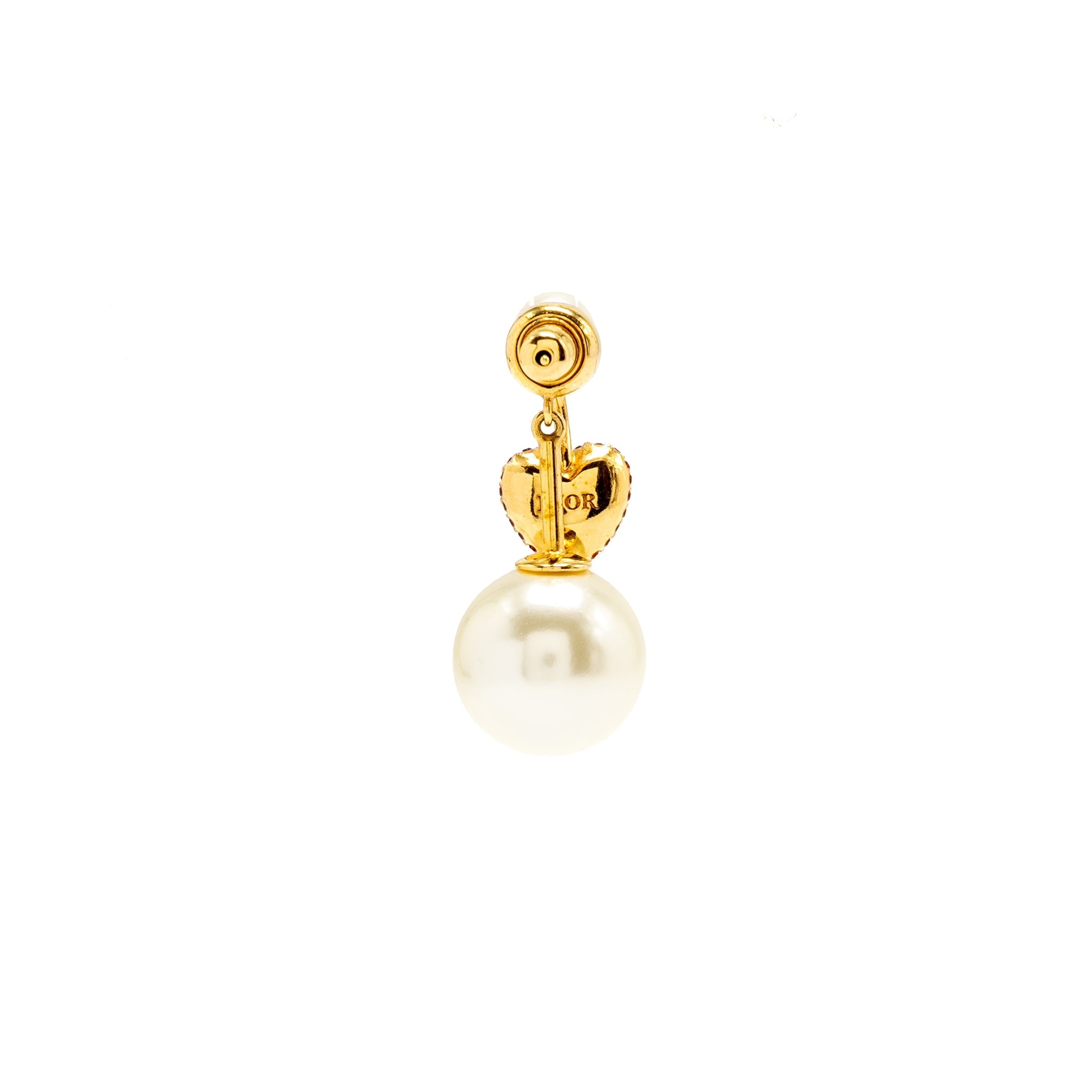 DIOR PEARL DROP HEART SWING EARRING GOLD TONE