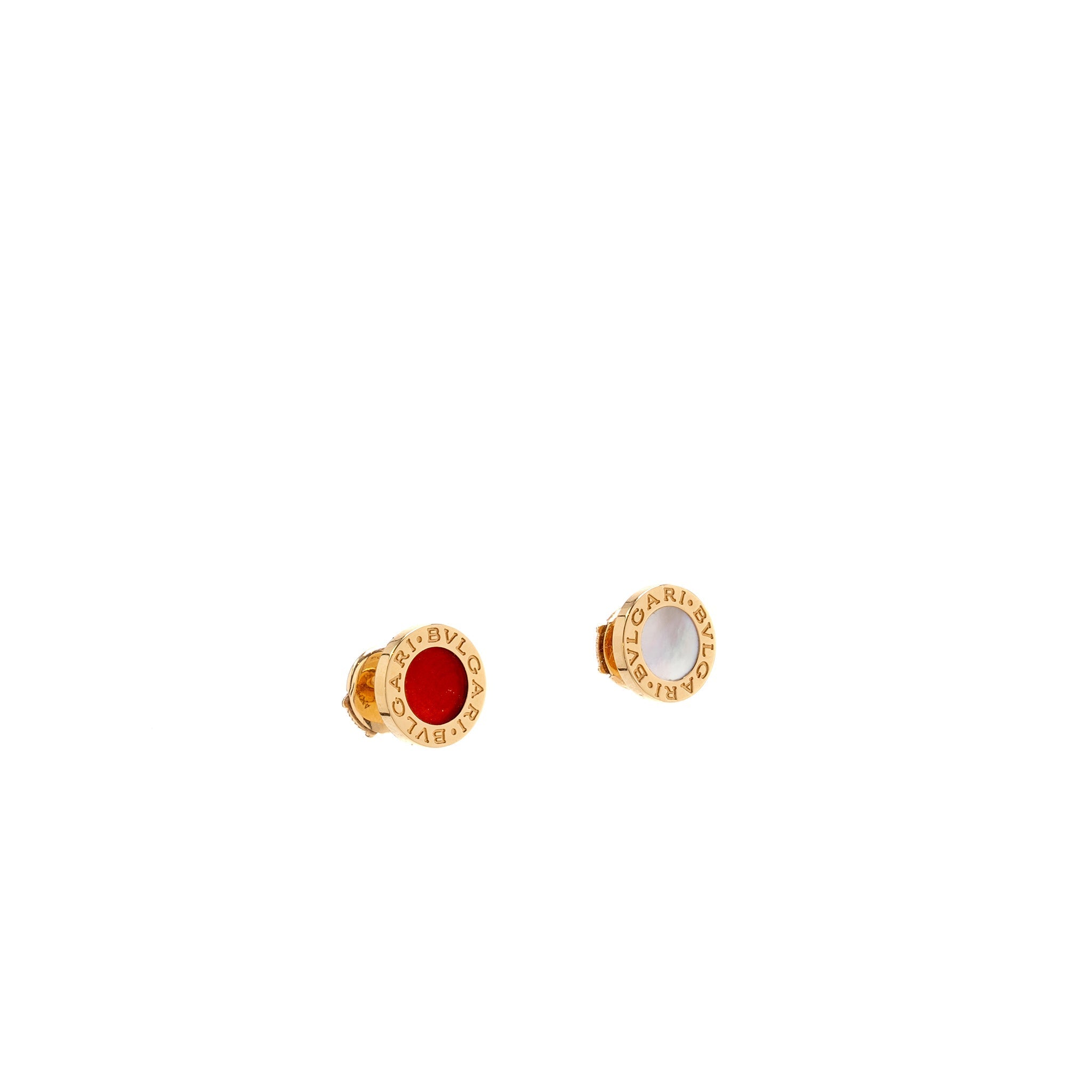 BVLGARI CLASSIC SINGLE ROUND EARRING CARNELIAN/MOTHER OF PEARL ROSE GOLD (SELL IN A SET)