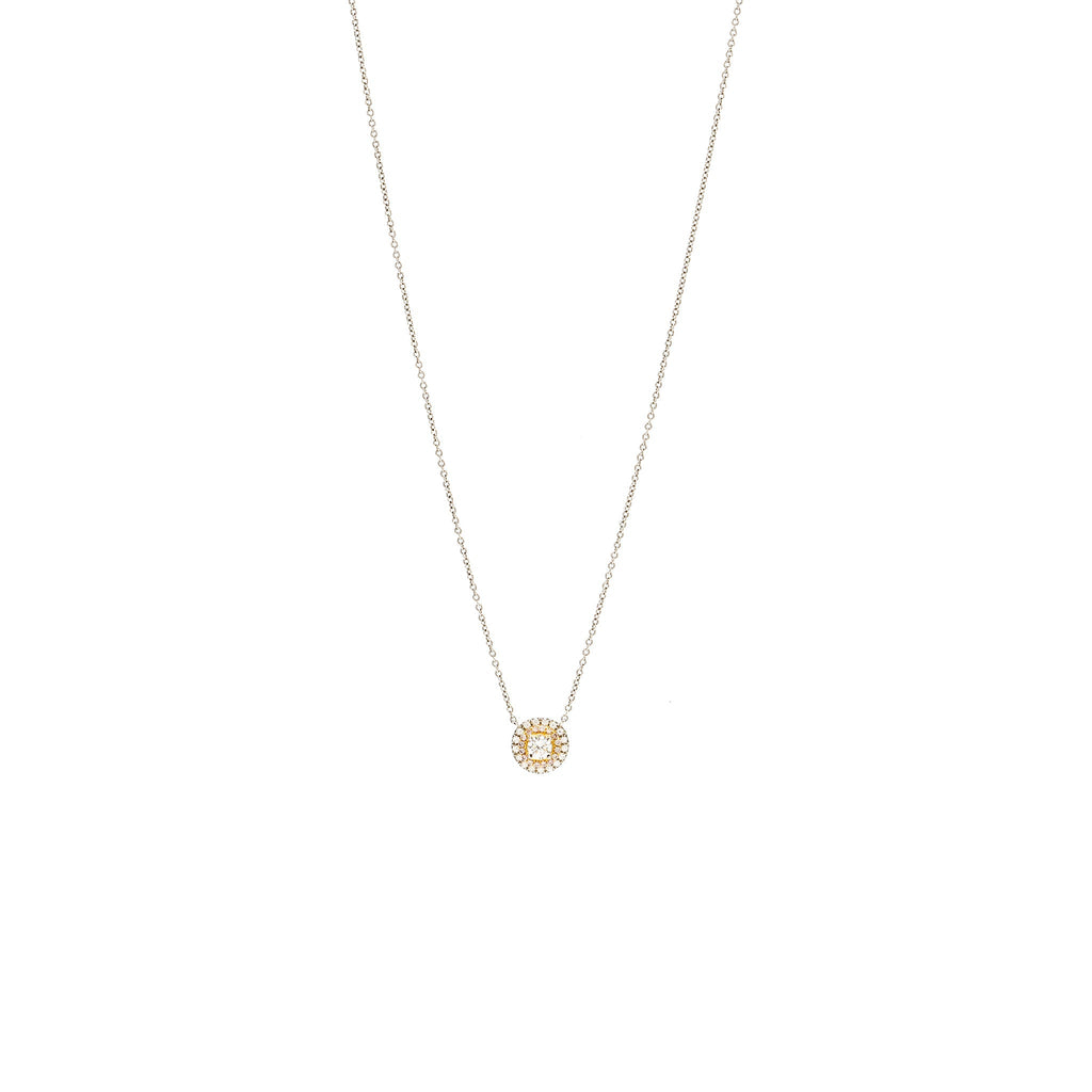 TIFFANY PLATINUM AND 18 CARAT ROSE GOLD SOLESTE ROUND DIAMOND AND PINK DIAMOND PENDANT