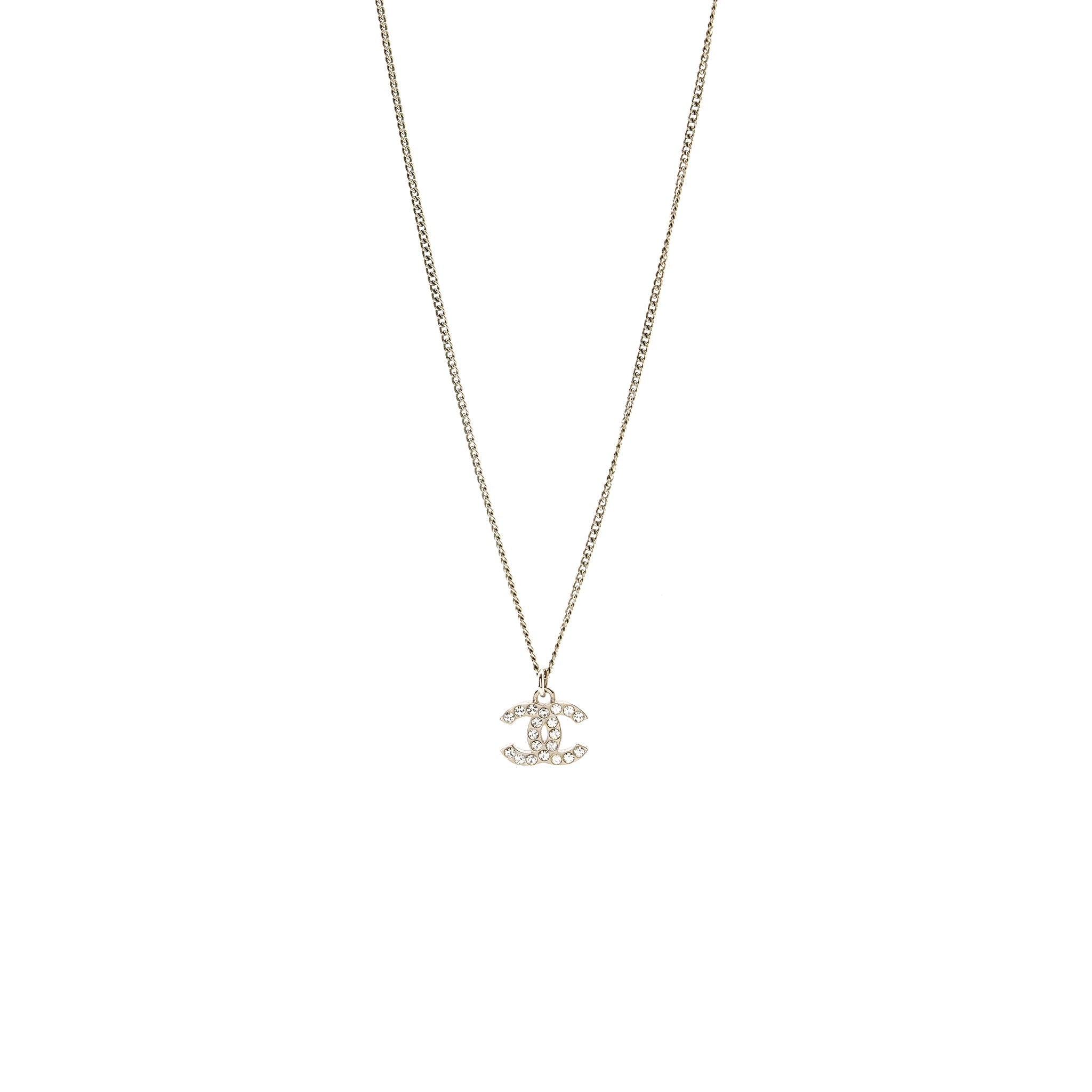 CHANEL CC LOGO NECKLACE CRYSTAL SILVER TONE