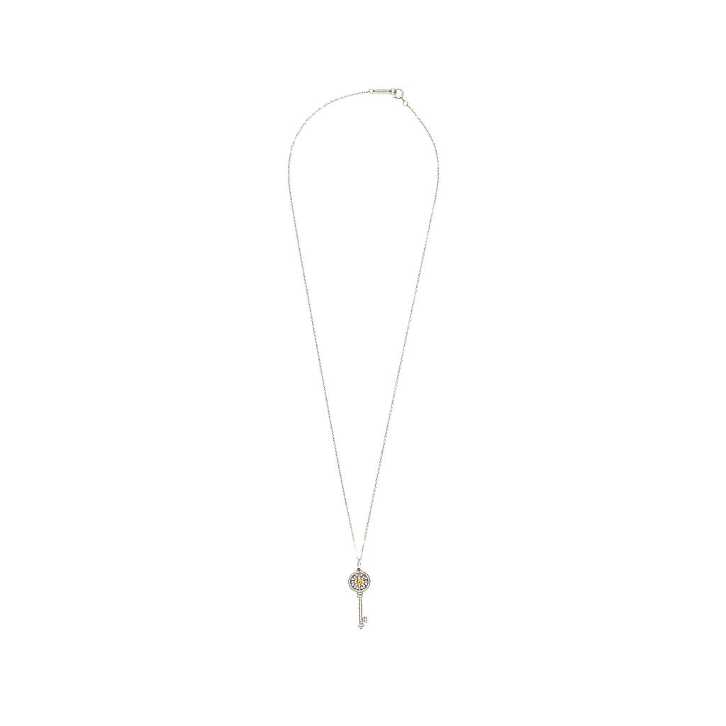 TIFFANY MINI DAISY KEY PENDANT 18K WHITE GOLD, YELLOW/WHITE DIAMONDS