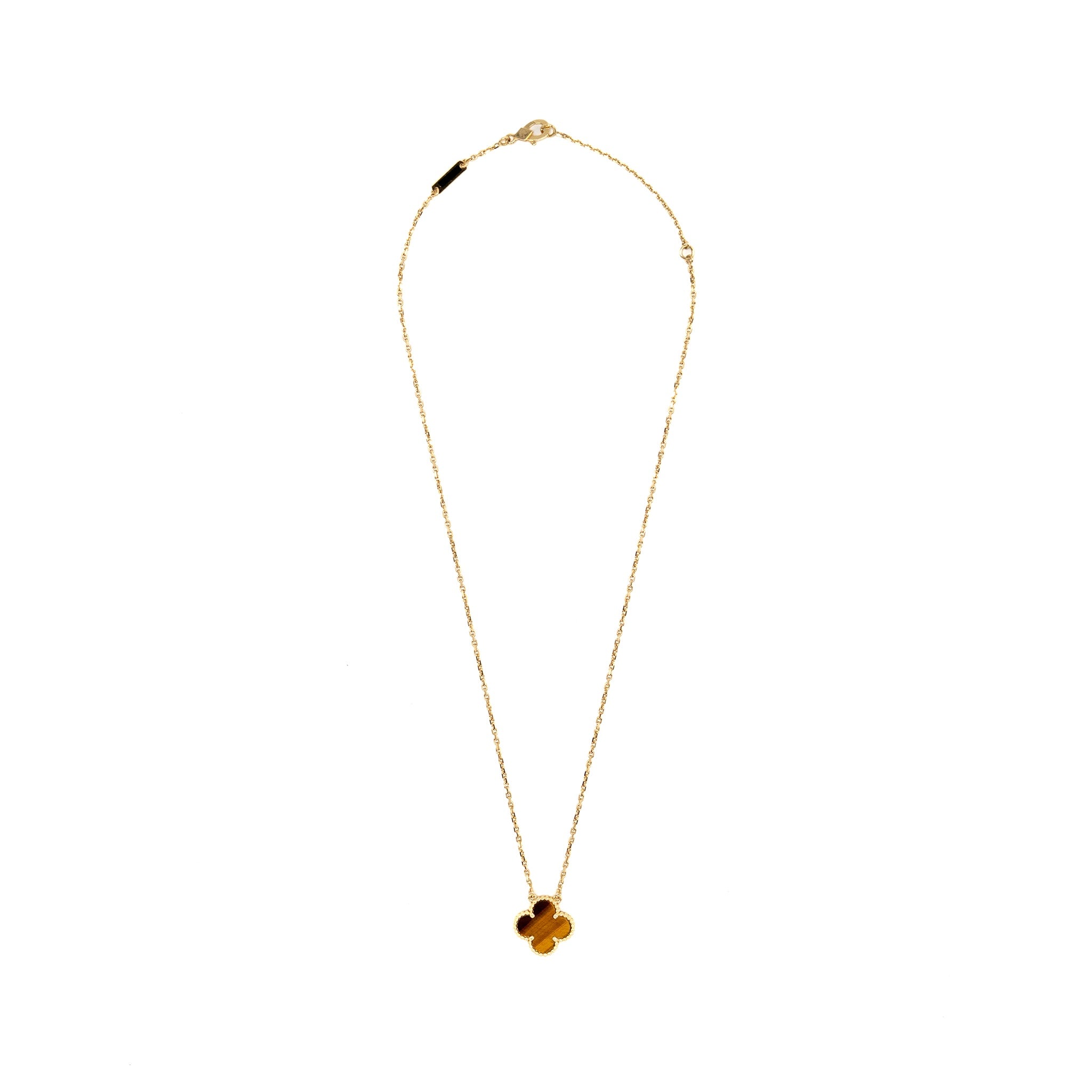 VAN CLEEF AND ARPELS VINTAGE ALHAMBRA PENDANT 18K YELLOW GOLD, TIGER EYE