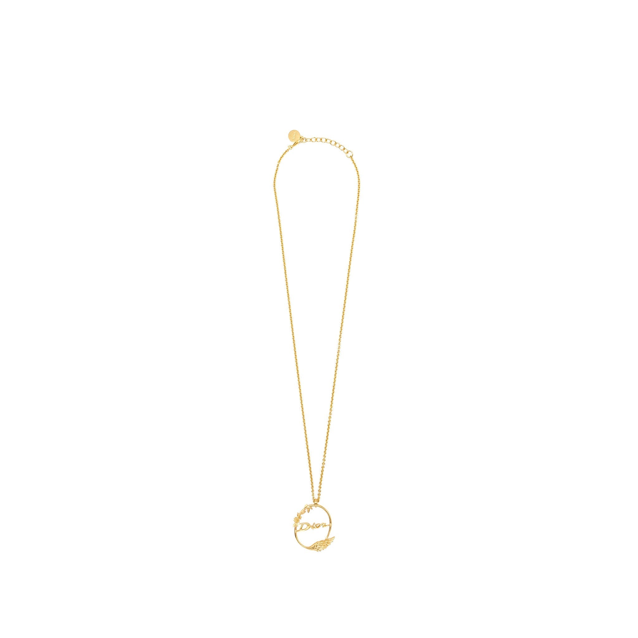 DIOR FLORA AND WING CIRCLE PENDANT NECKLACE GOLD TONE