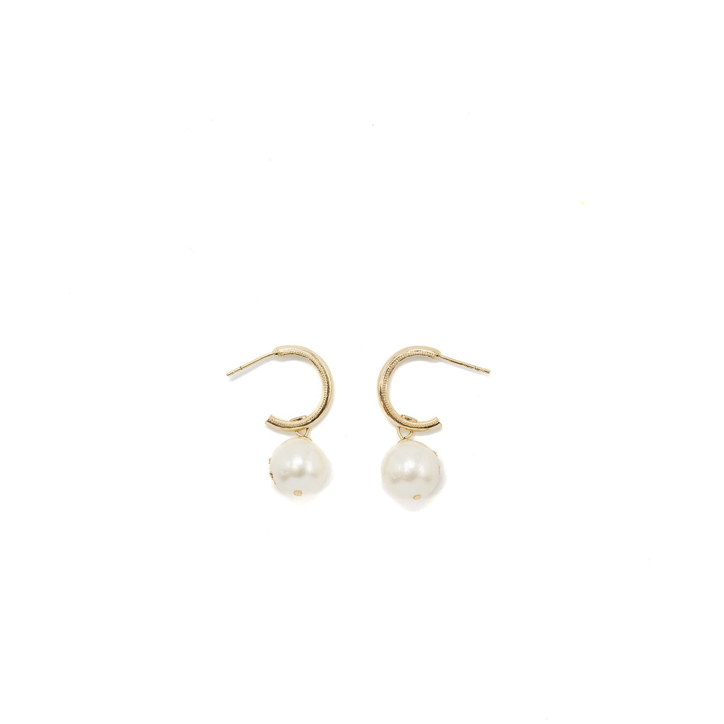 CHANEL ROUND DROPPED EARRINGS CRYSTAL/ PEARL LIGHT GOLD TONE