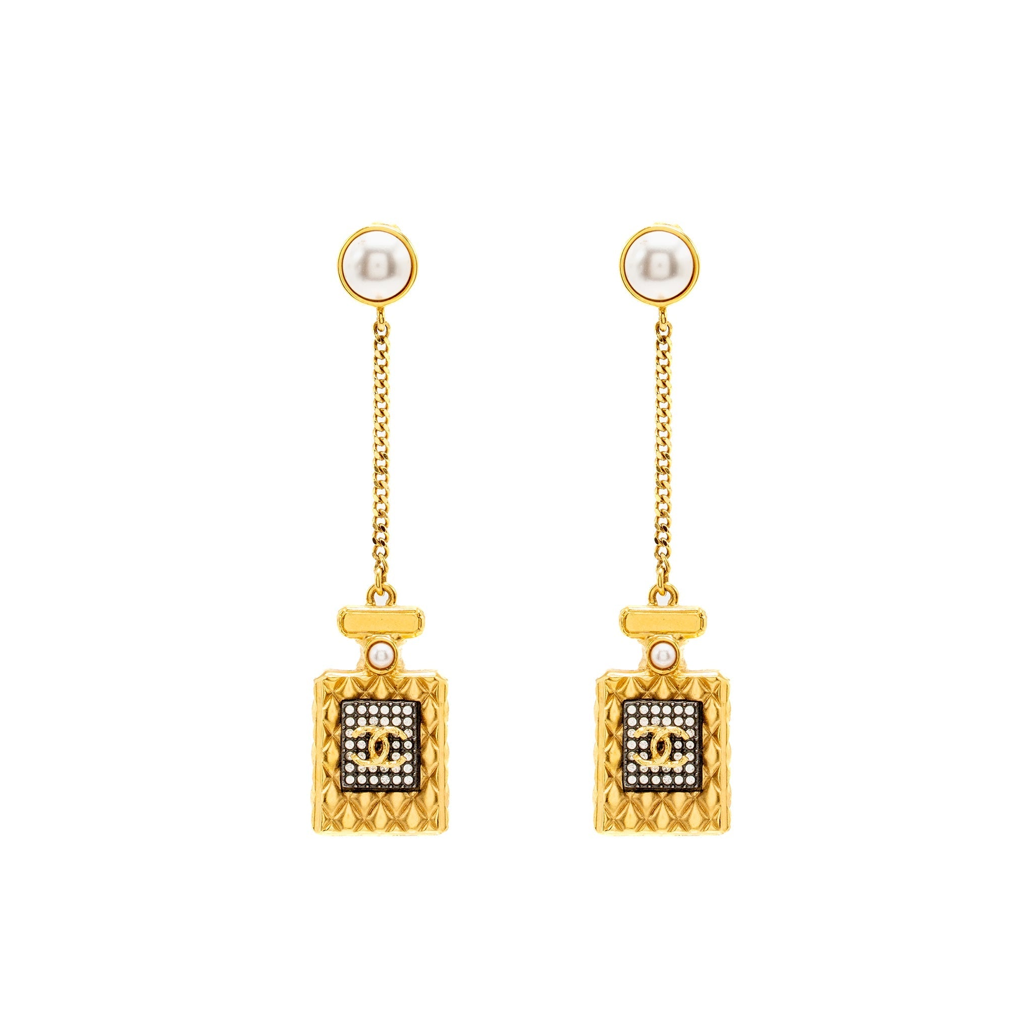 CHANEL PERFUME DROPPED EARRINGS GOLD TONE