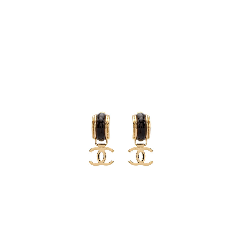 CHANEL CC DROP EARRINGS BROWN LIGHT GOLD TONE