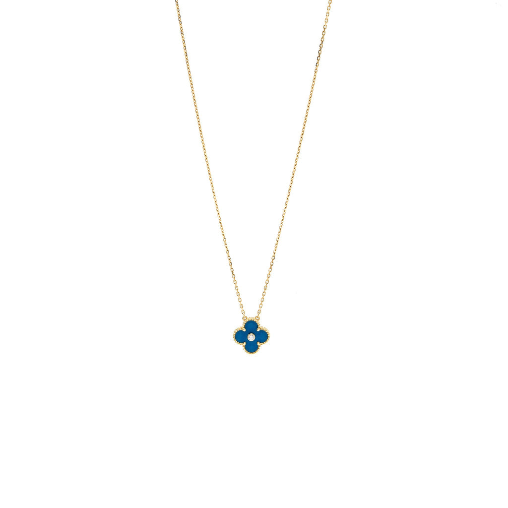 VAN CLEEF & ARPELS VINTAGE ALHAMBRA PENDANT 2019 LIMITED EDITION CELESTIAL BLUE SEVRES PORCELAIN / DIAMOND YELLOW GOLD