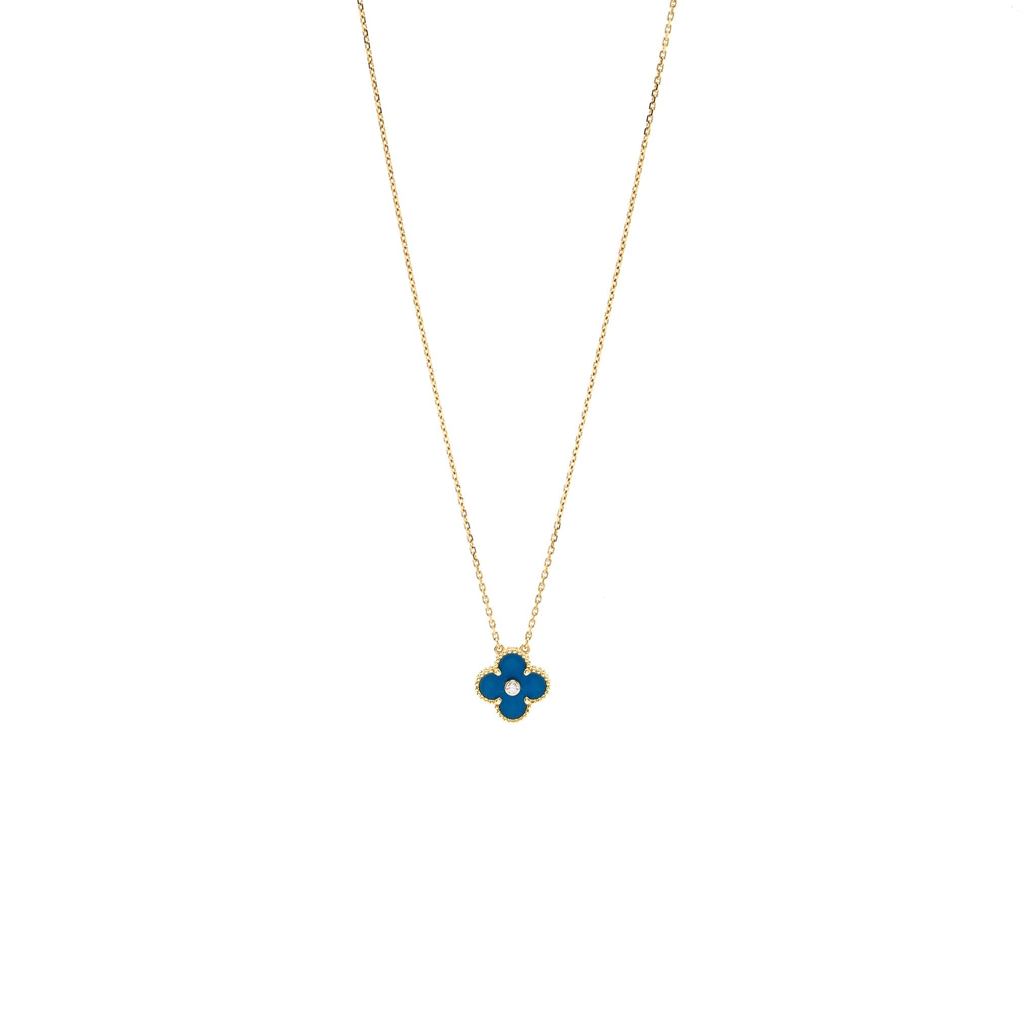 VAN CLEEF & ARPELS VINTAGE ALHAMBRA PENDANT 2019 LIMITED EDITION CELESTIAL BLUE SEVRES PORCELAIN / DIAMOND YELLOW GOLD
