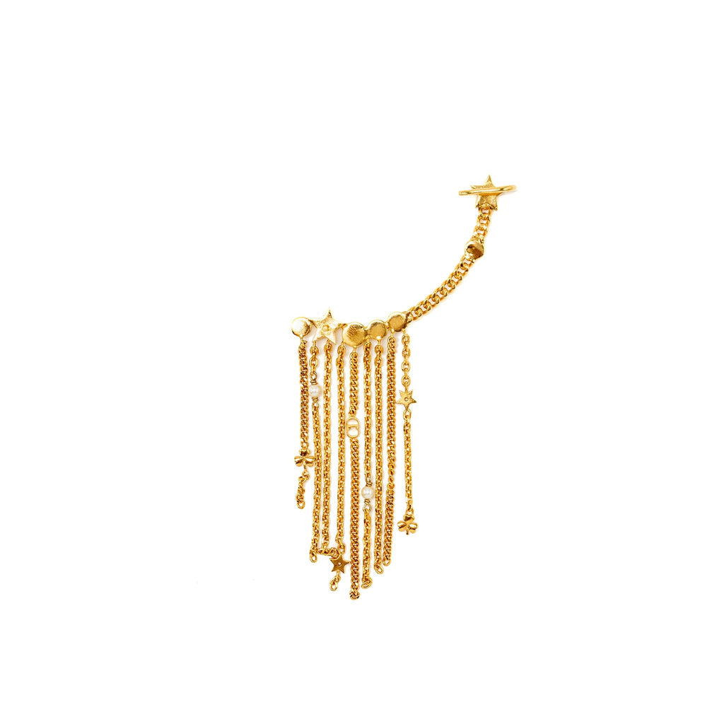 DIOR STAR AND PEARL DROP EARRING/CLIP GOLD TONE