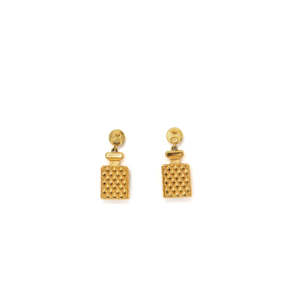 CHANEL PERFUME BOTTLE EARRINGS GOLD TONE