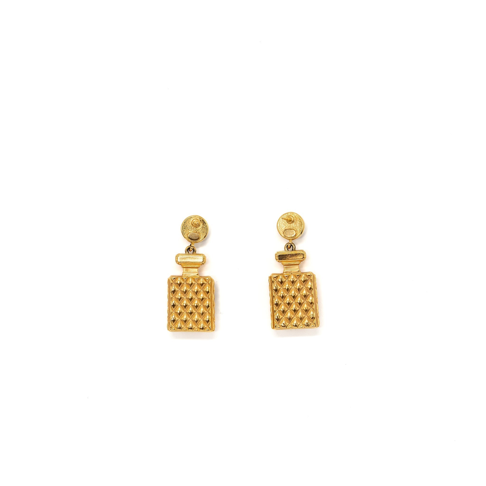 CHANEL PERFUME BOTTLE EARRINGS GOLD TONE