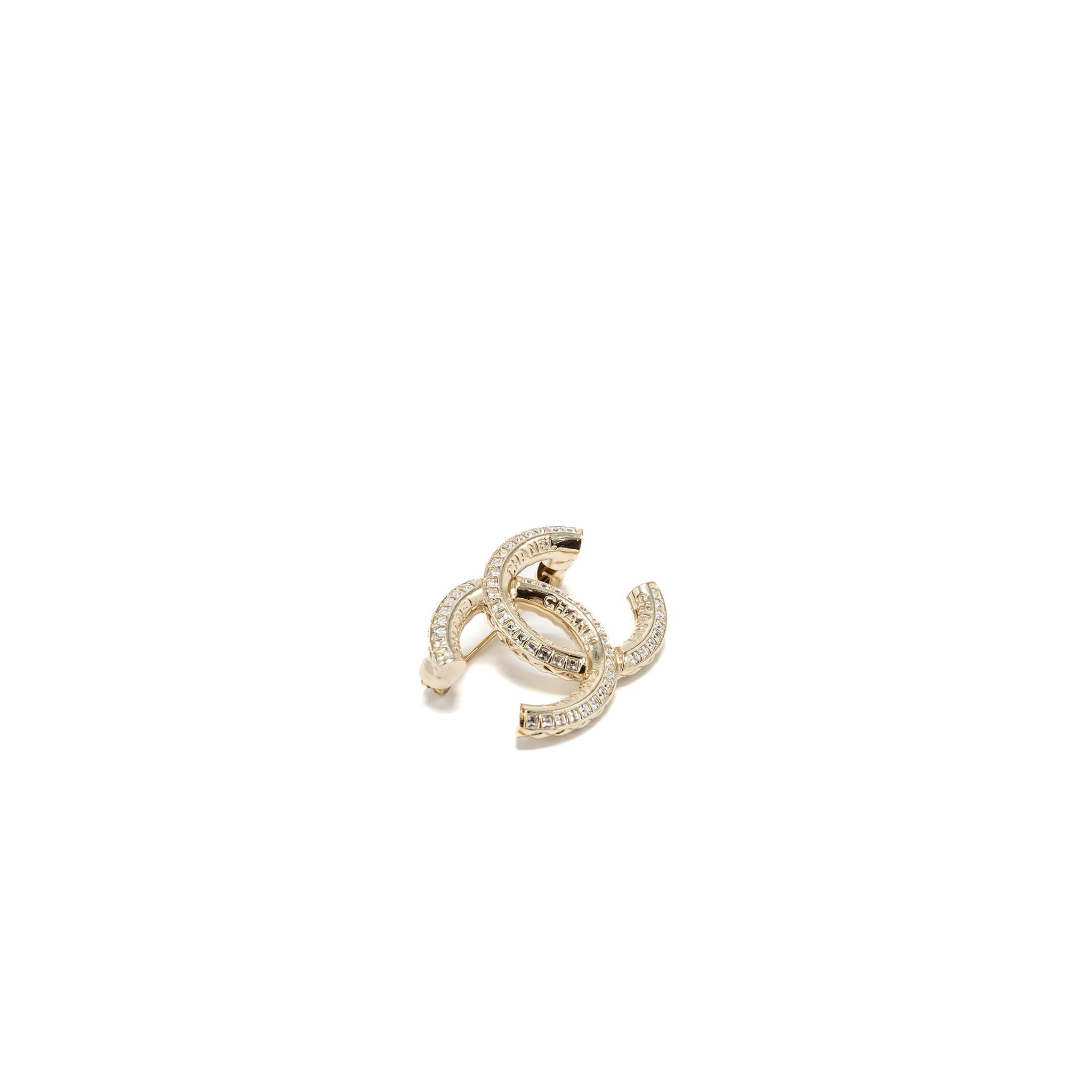 CHANEL CC LOGO BROOCH METAL/STRASS SILVER TONE