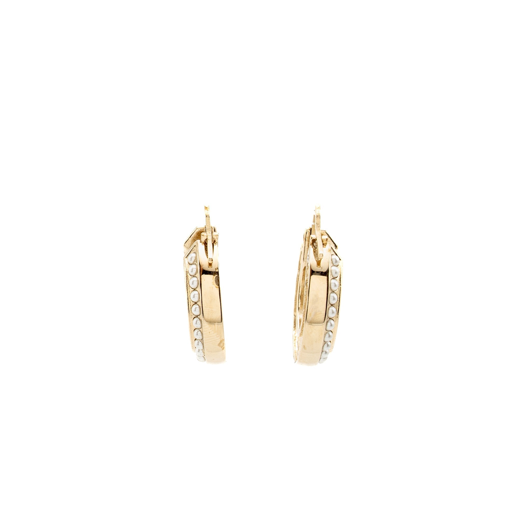 CHANEL CC HOOP EARRINGS PEARL/CRYSTAL LIGHT GOLD TONE