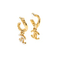 CHANEL LETTER LOGO AND CC DROP EARRINGS PEARL/CRYSTAL GOLD TONE