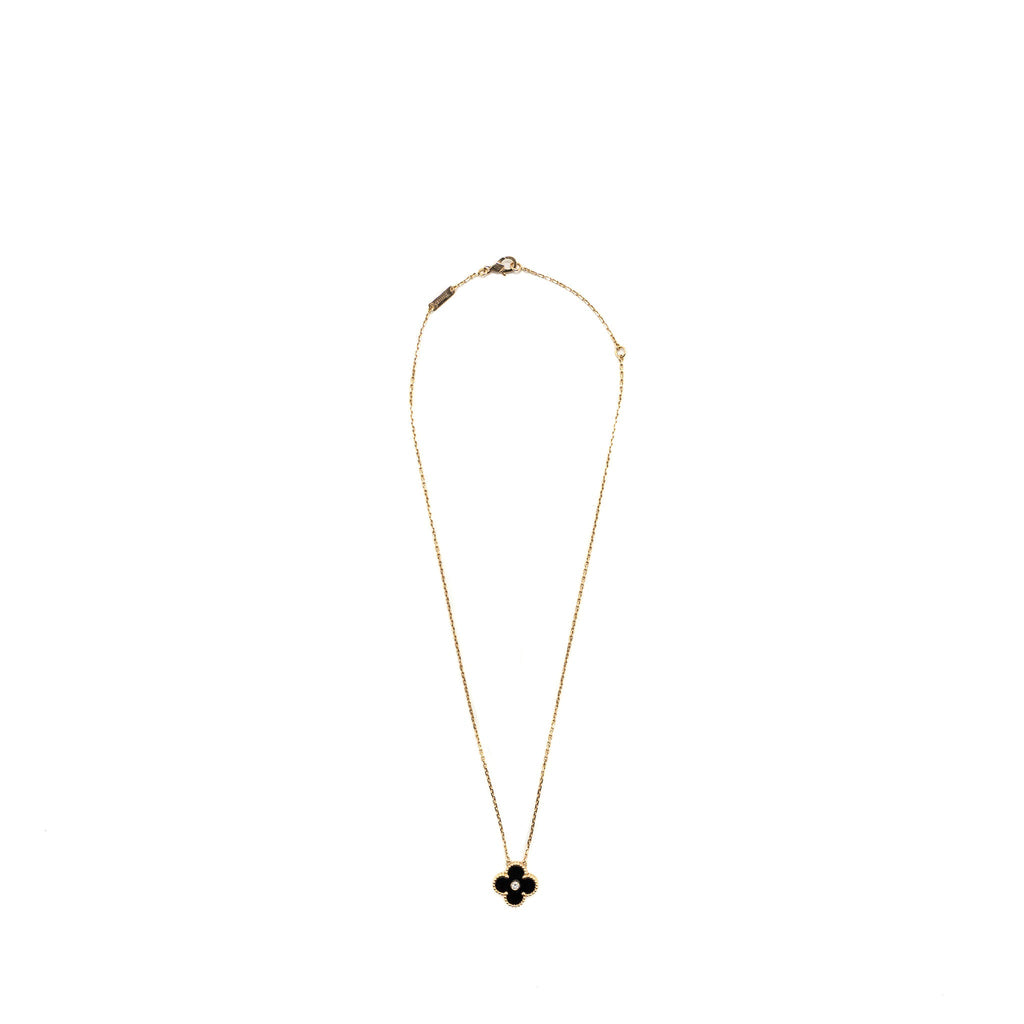 VAN CLEEF & ARPELS VINTAGE ALHAMBRA PENDANT ONYX ROSE GOLD DIAMOND