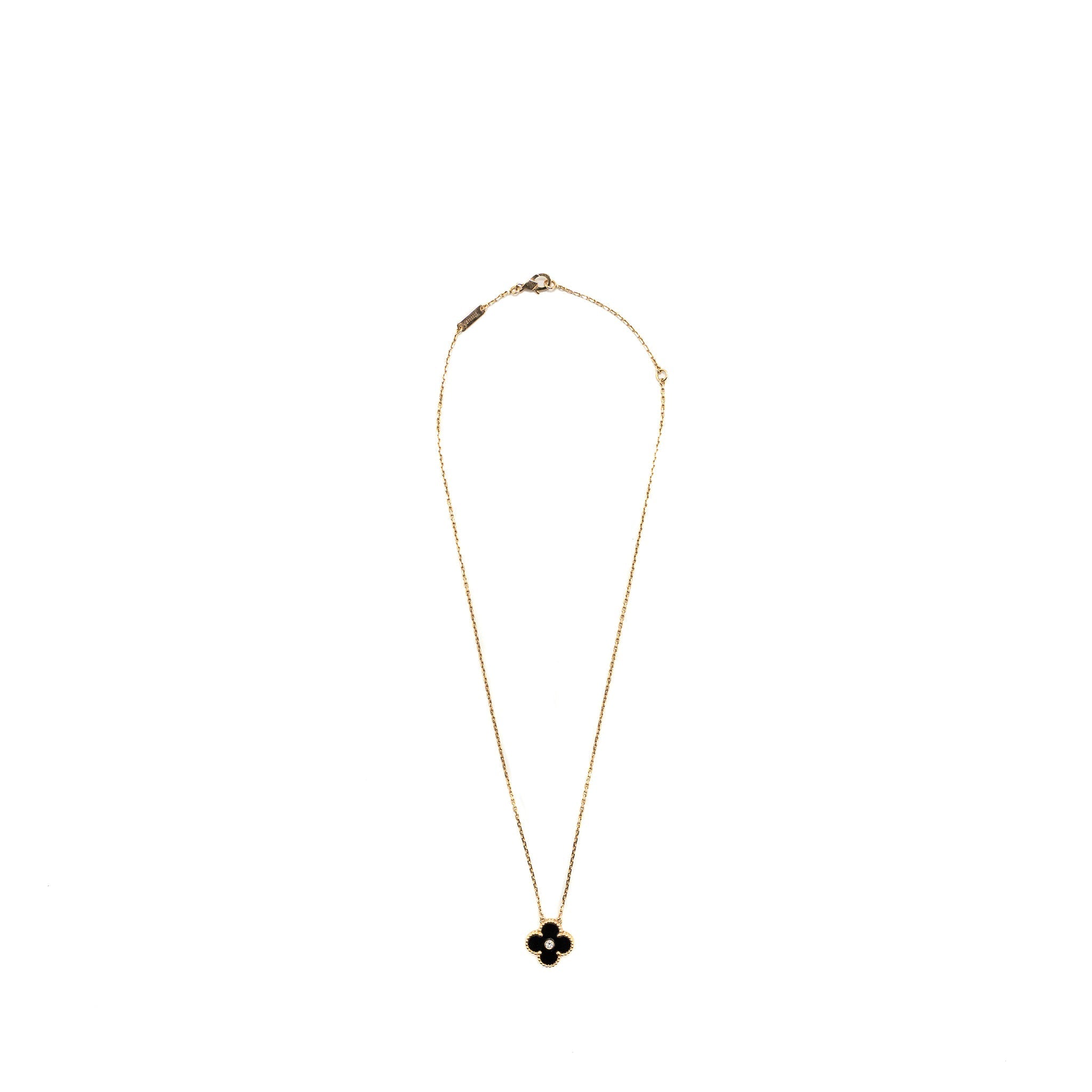 VAN CLEEF & ARPELS VINTAGE ALHAMBRA PENDANT ONYX ROSE GOLD DIAMOND