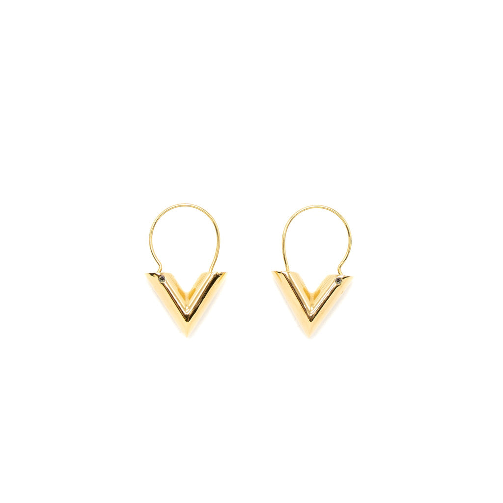 LOUIS VUITTON ESSENTIAL V HOOPS EARRINGS GOLD TONE