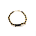 CHANEL BLACK BOW FANCY CHAIN/LEATHER BELT WITH PEARL/LEATHER GOLD TONE