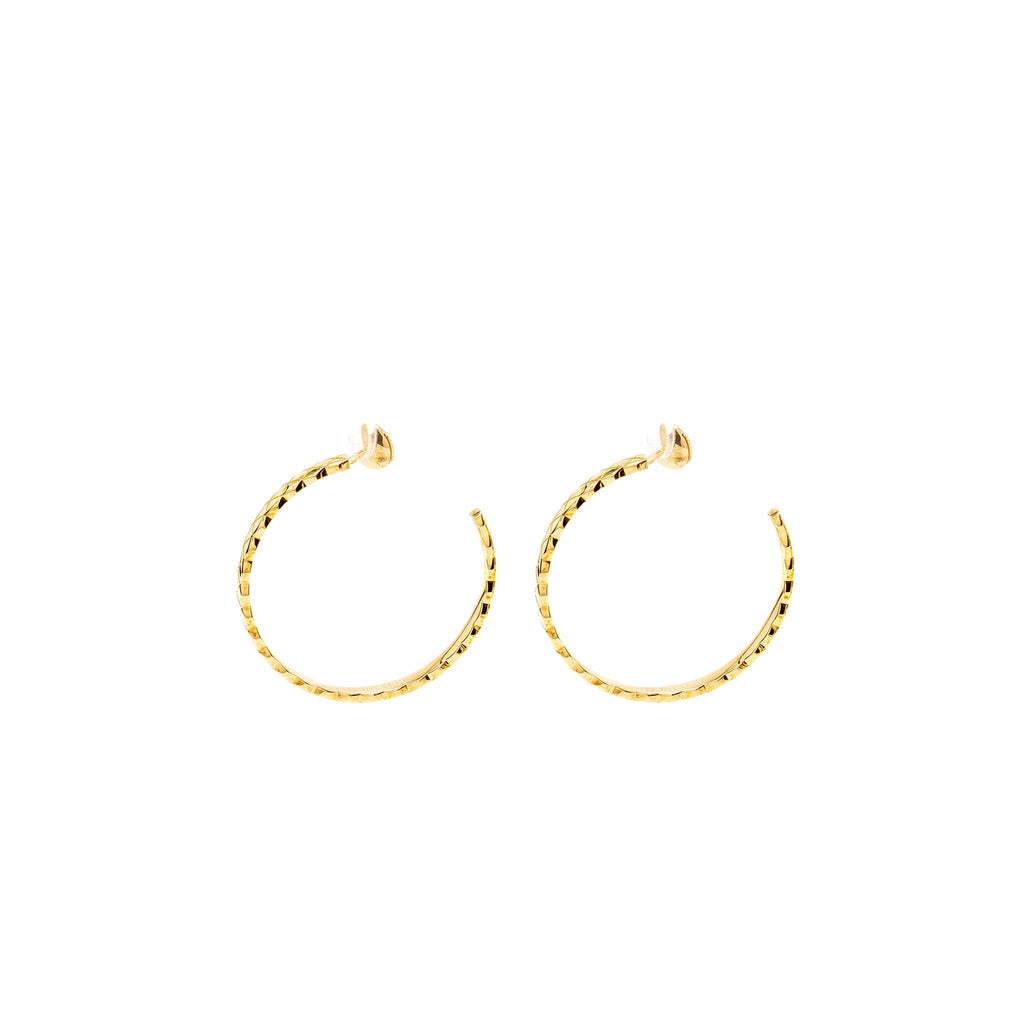 CHANEL COCO CRUSH HOOP EARRINGS QUILTED MOTIF BEIGE GOLD