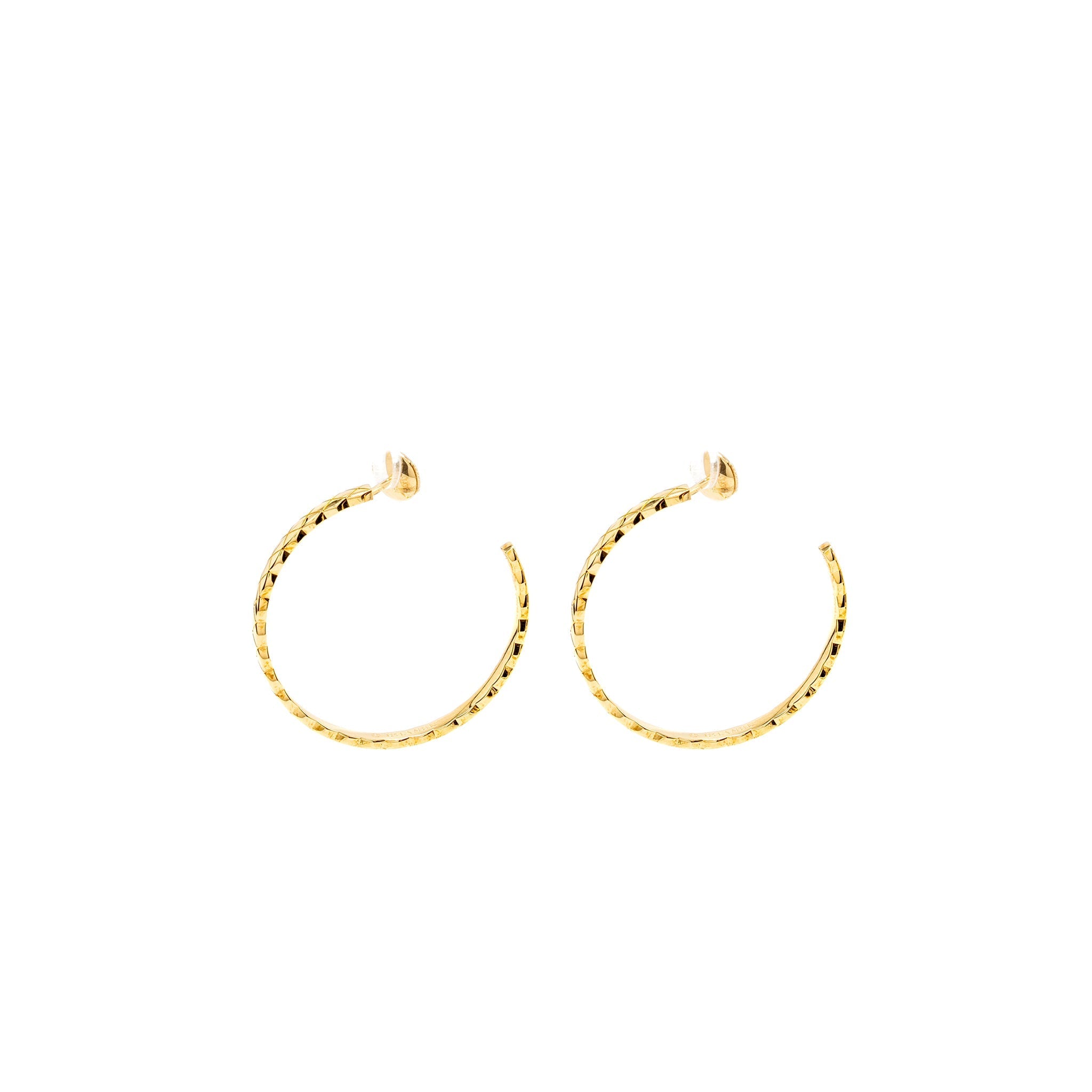CHANEL COCO CRUSH HOOP EARRINGS QUILTED MOTIF BEIGE GOLD