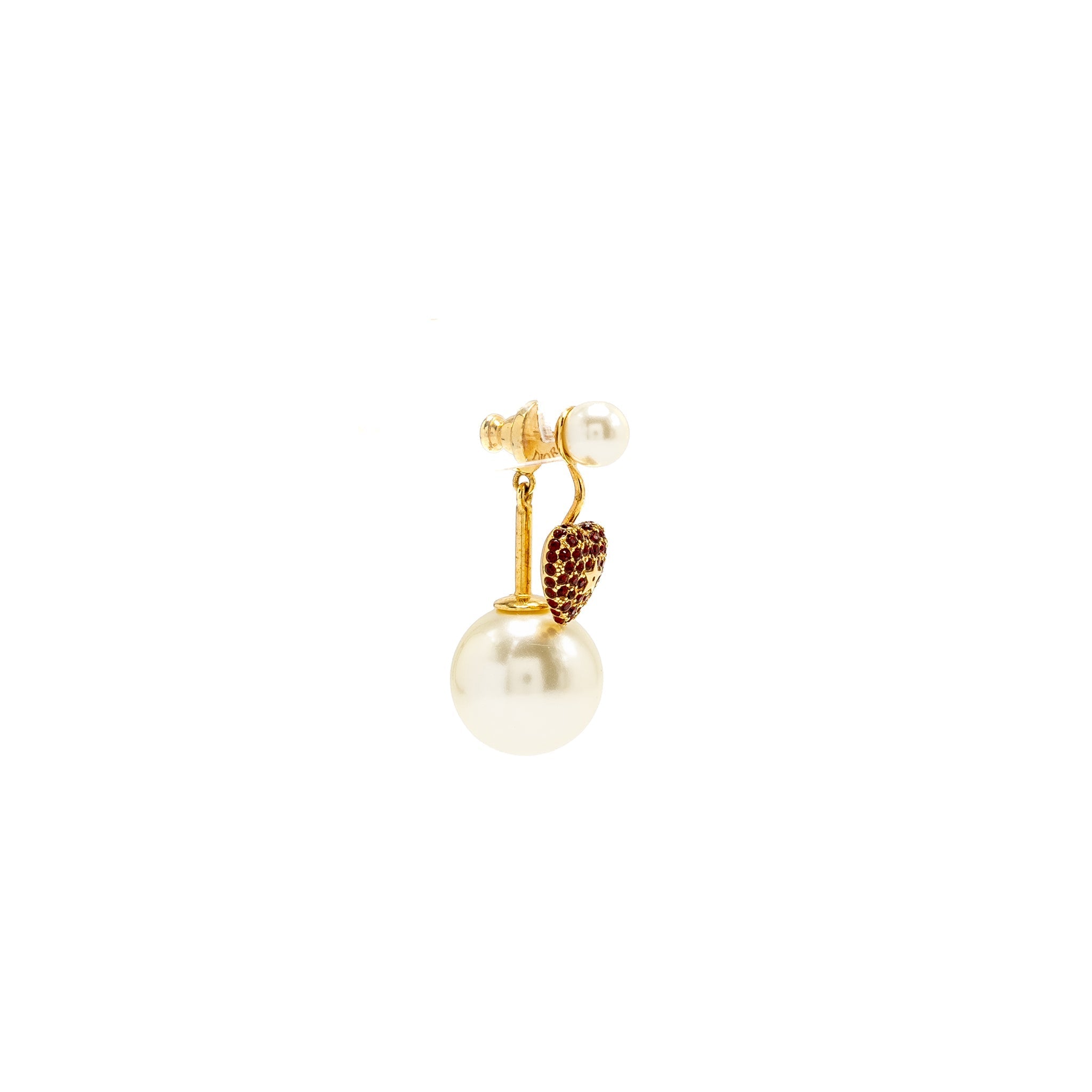 DIOR PEARL DROP HEART SWING EARRING GOLD TONE