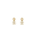 CHANEL PEARL CC LOGO DROP EARRINGS CRYSTAL LIGHT GOLD TONE