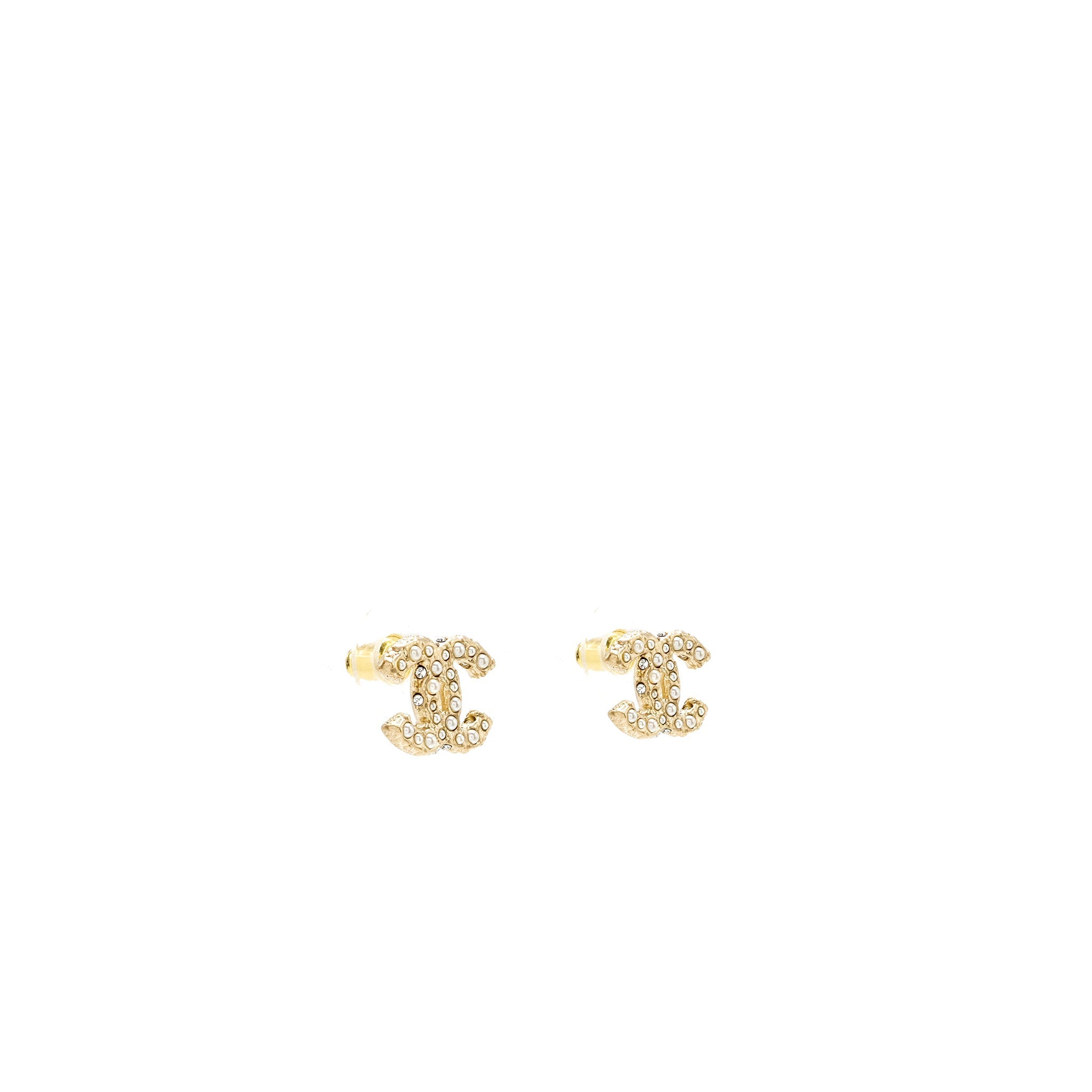 CHANEL CC LOGO EARRINGS PEARL/CRYSTAL LIGHT GOLD TONE