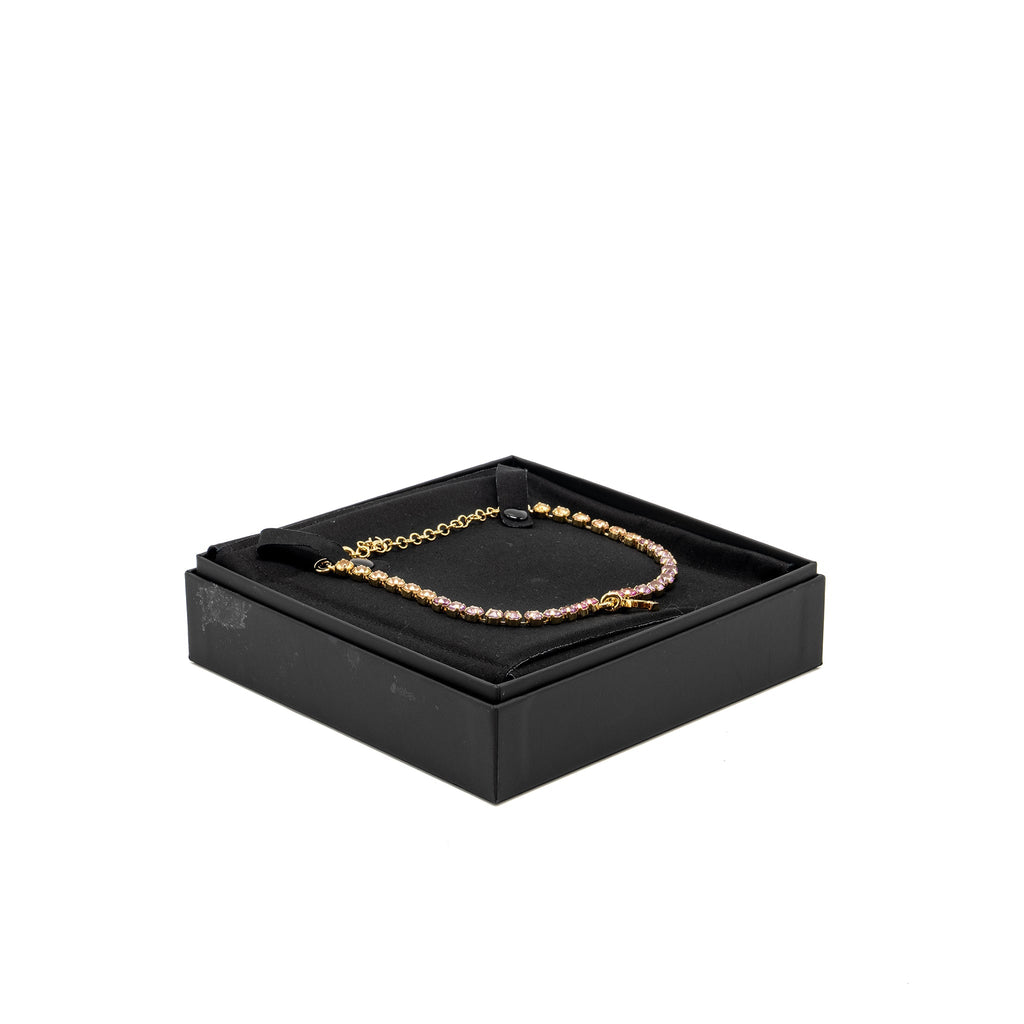 CHANEL CC LOGO DROPPED NECKLACE/CHOCKER MULTICOLOUR CRYSTAL GOLD TONE