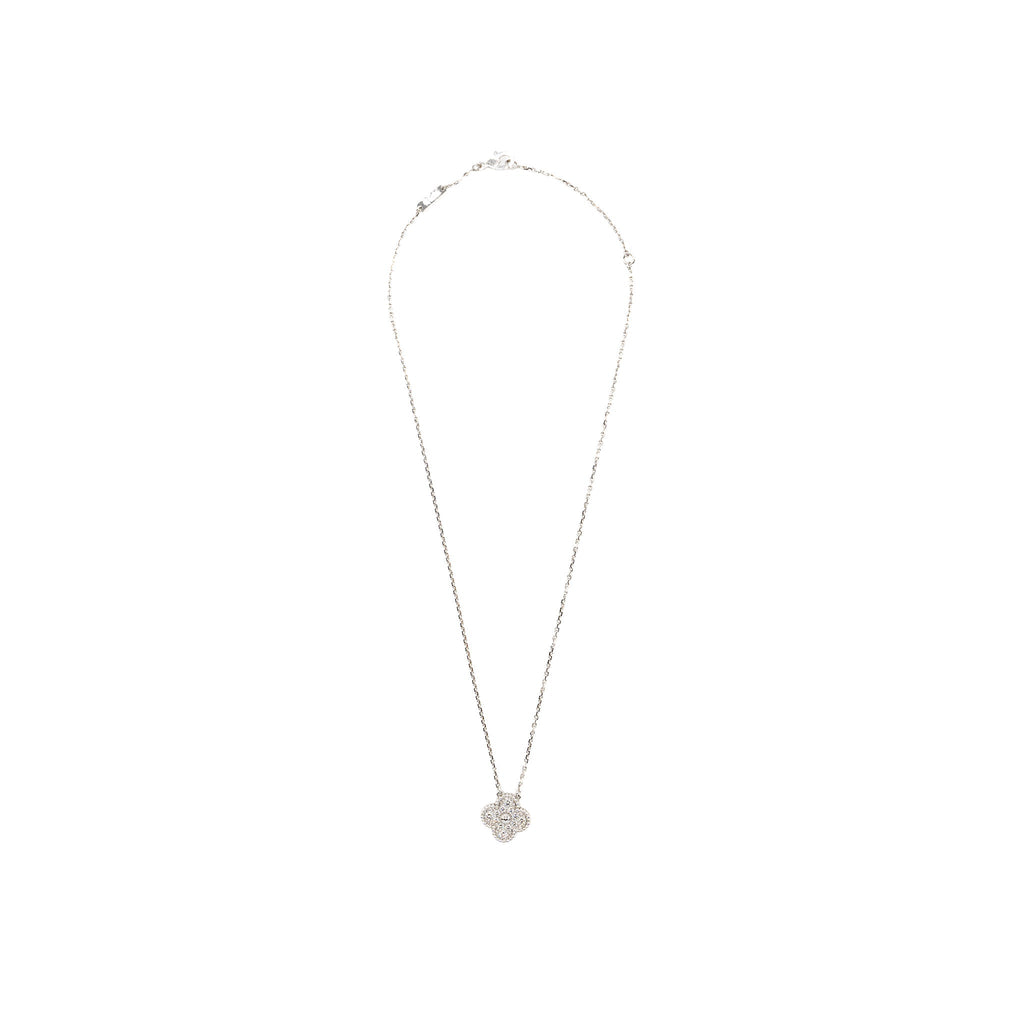 VAN CLEEF & ARPELS VINTAGE ALHAMBRA PENDANT WHITE GOLD DIAMONDS