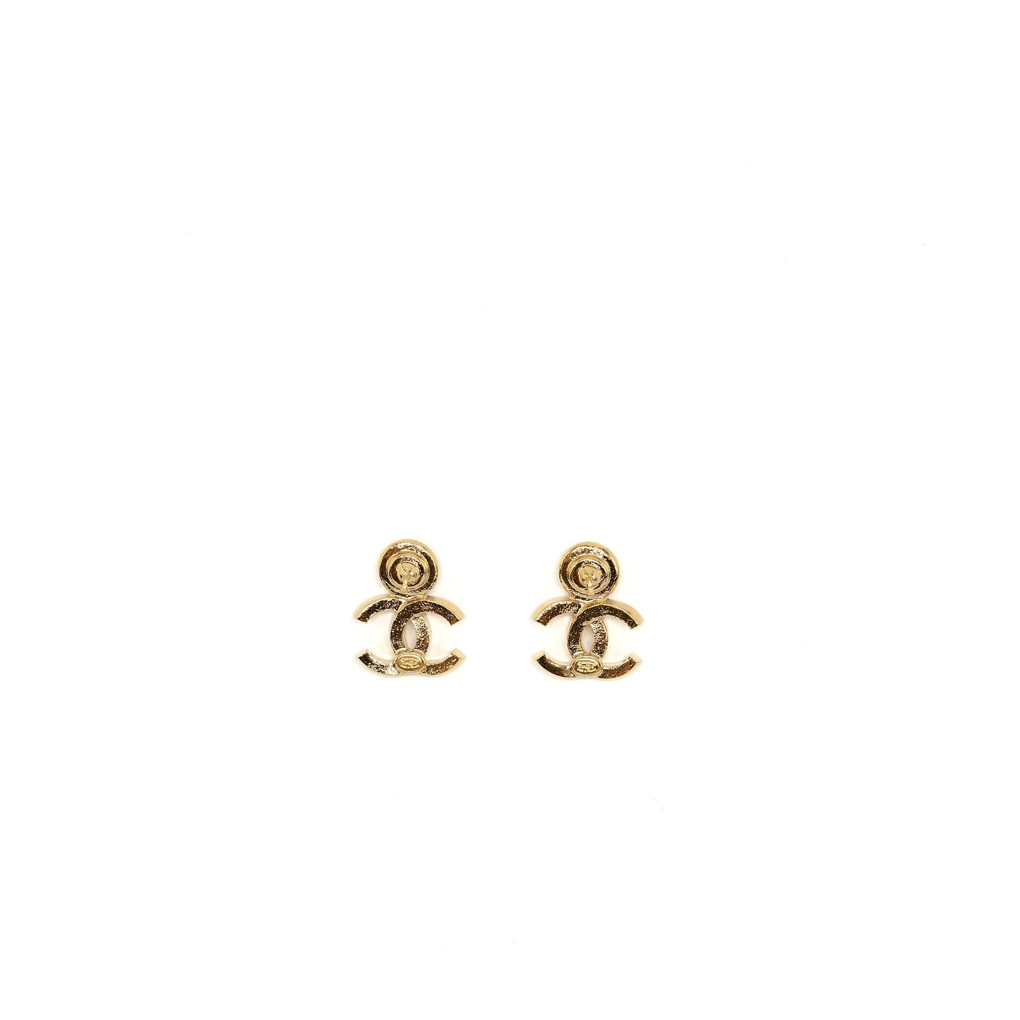 CHANEL CC LOGO EARRINGS WITH PINK/CRYSTAL GOLD TONE