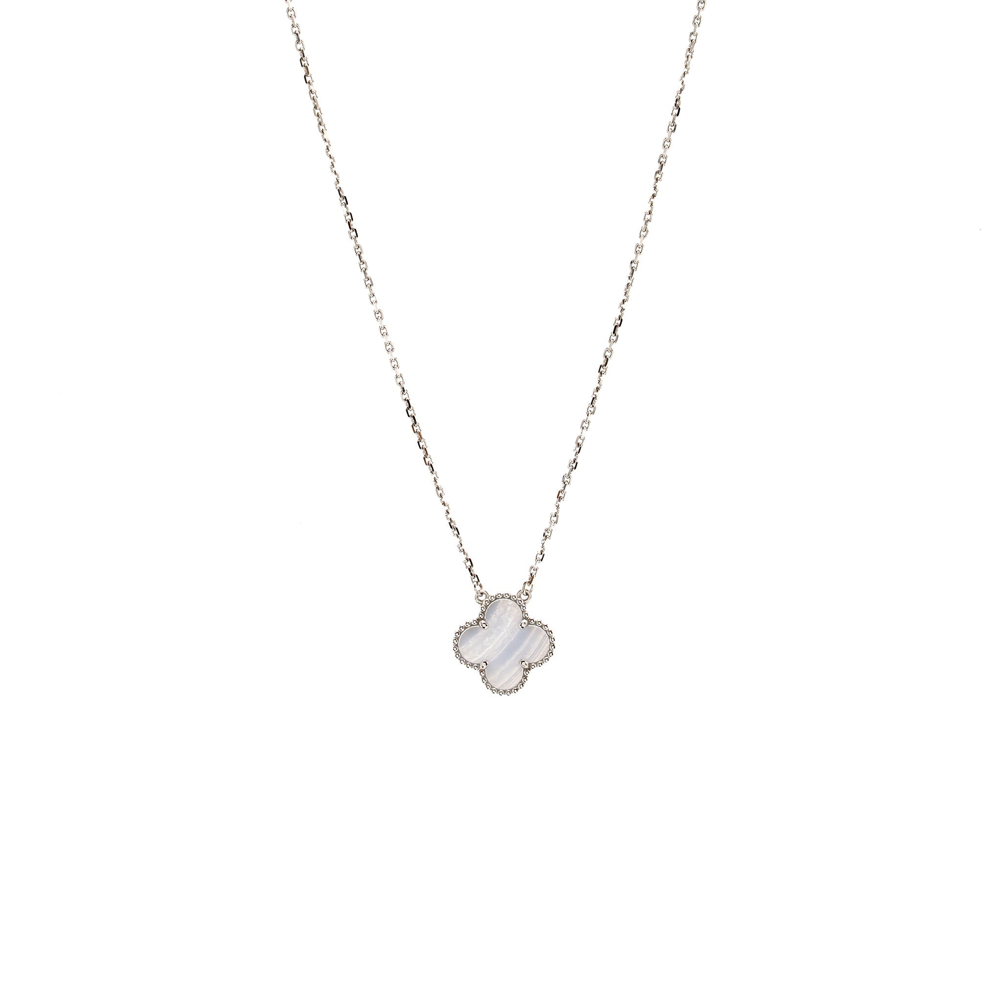 VAN CLEEF & ARPELS VINTAGE ALHAMBRA PENDANT WHITE GOLD, CHALCEDONY