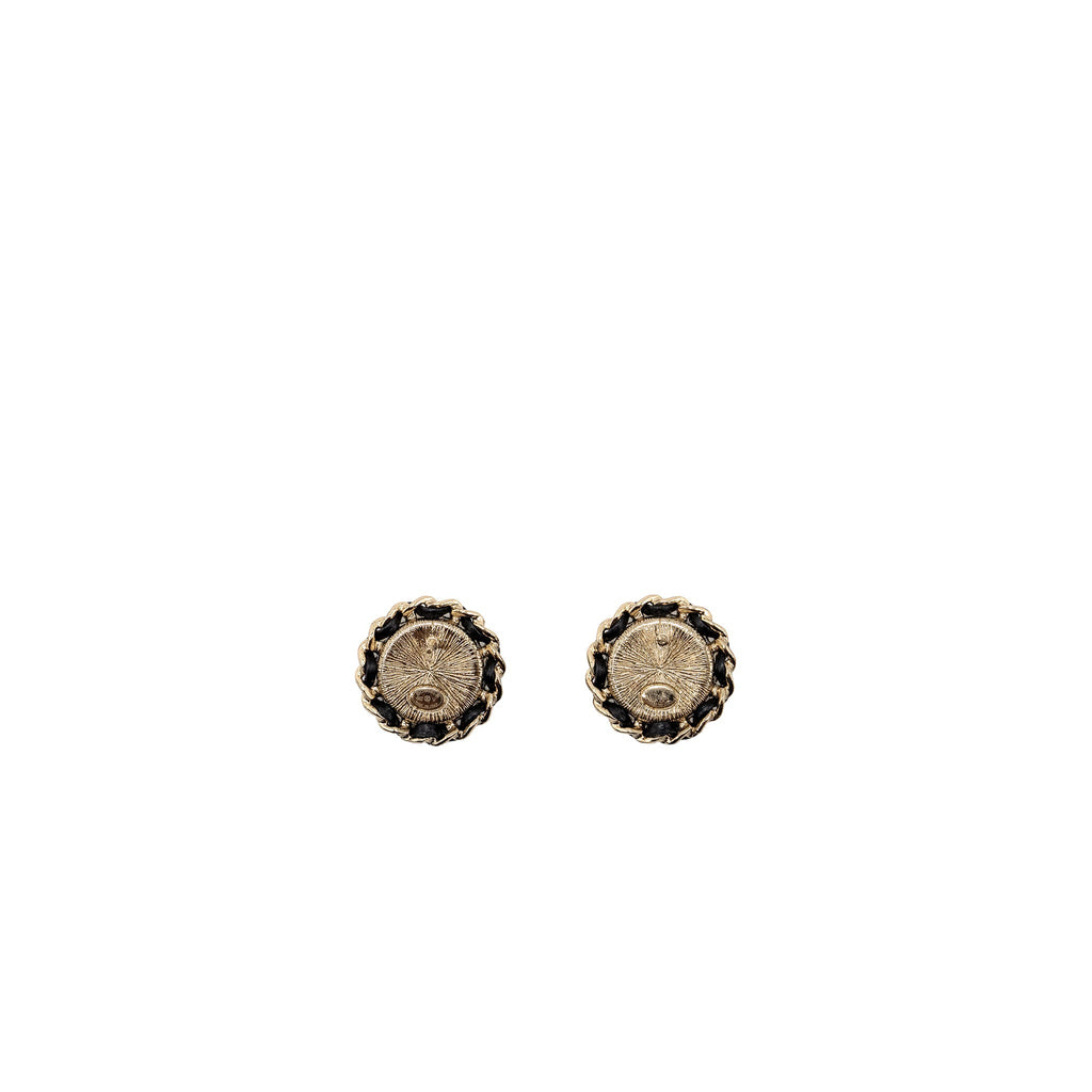 CHANEL ROUND CC LOGO EARRINGS CRYSTAL/ LEATHER LGHW