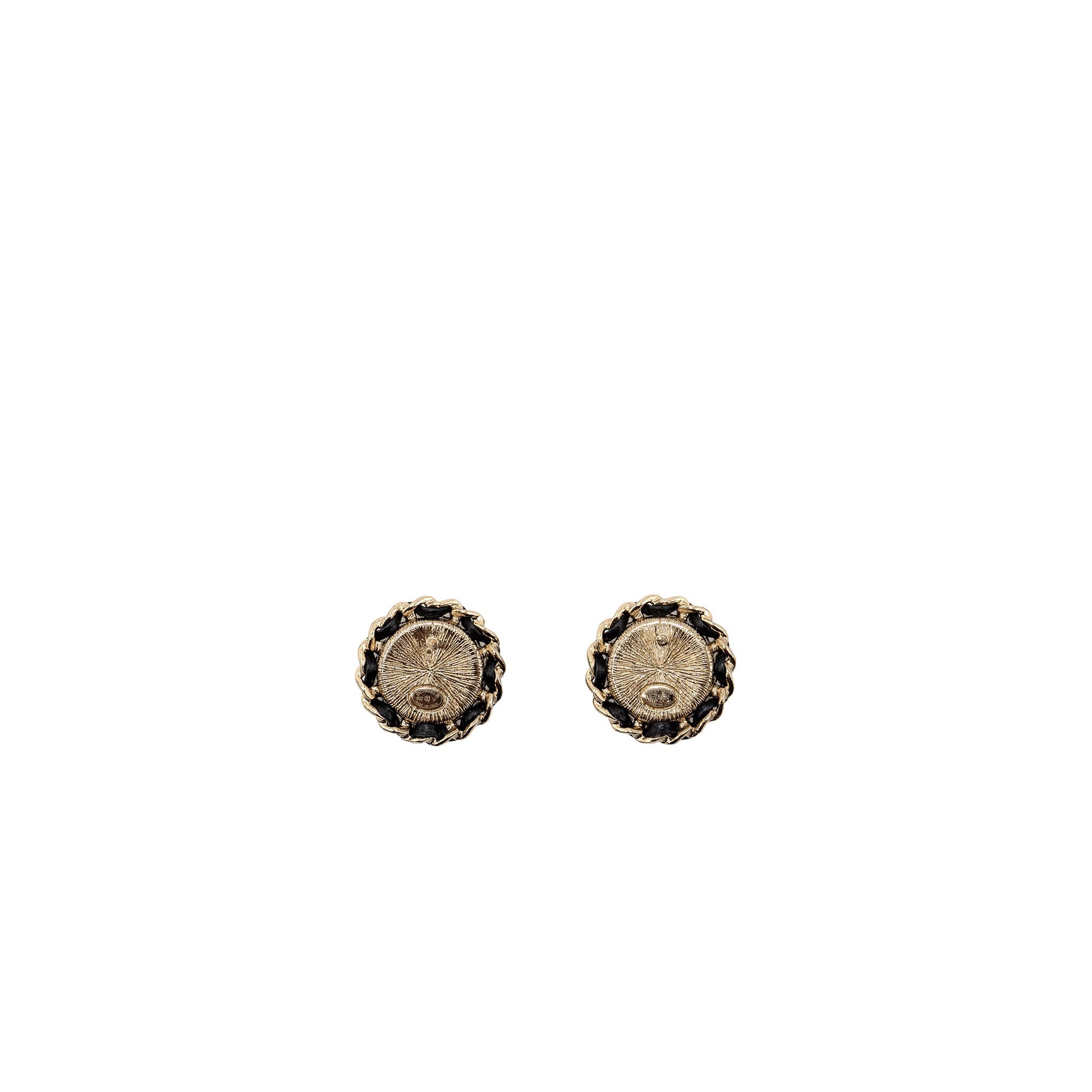 CHANEL ROUND CC LOGO EARRINGS CRYSTAL/ LEATHER LGHW
