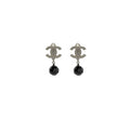 CHANEL CC LOGO DROP EAR CLIPS RUTHENIUM HARDWARE