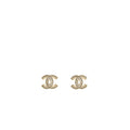 CHANEL CC LOGO EARRINGS WITH CRYSTAL LIGHT GOLD TONE