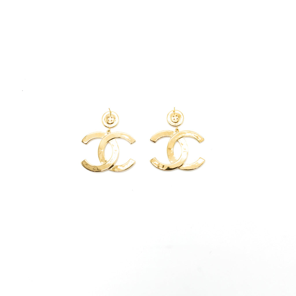 CHANEL GIANT CC DROP EARRINGS GOLD TONE