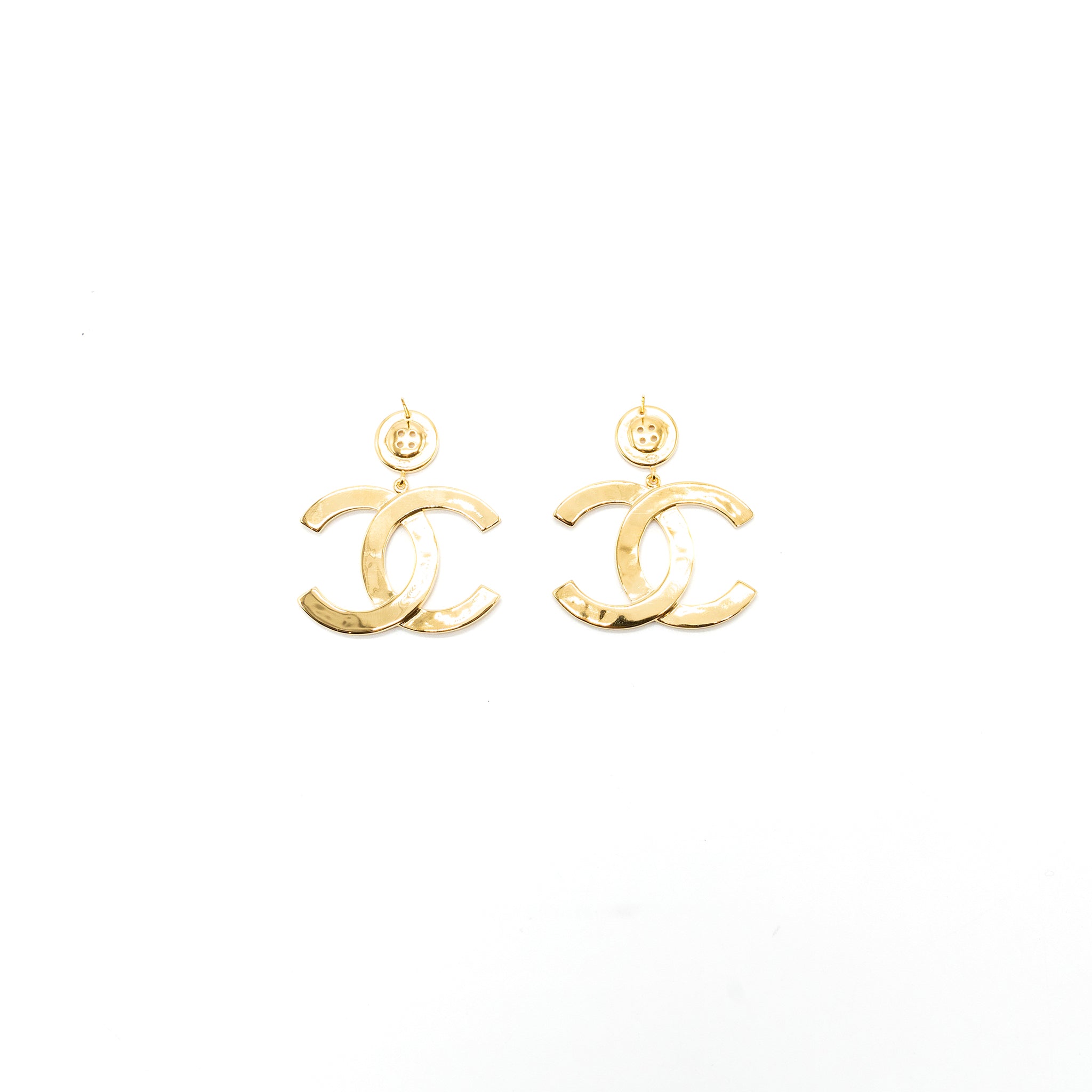 CHANEL GIANT CC DROP EARRINGS GOLD TONE