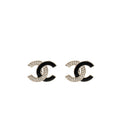 CHANEL CRYSTAL/ENAMEL CC LOGO EAR CLIPS SILVER TONE