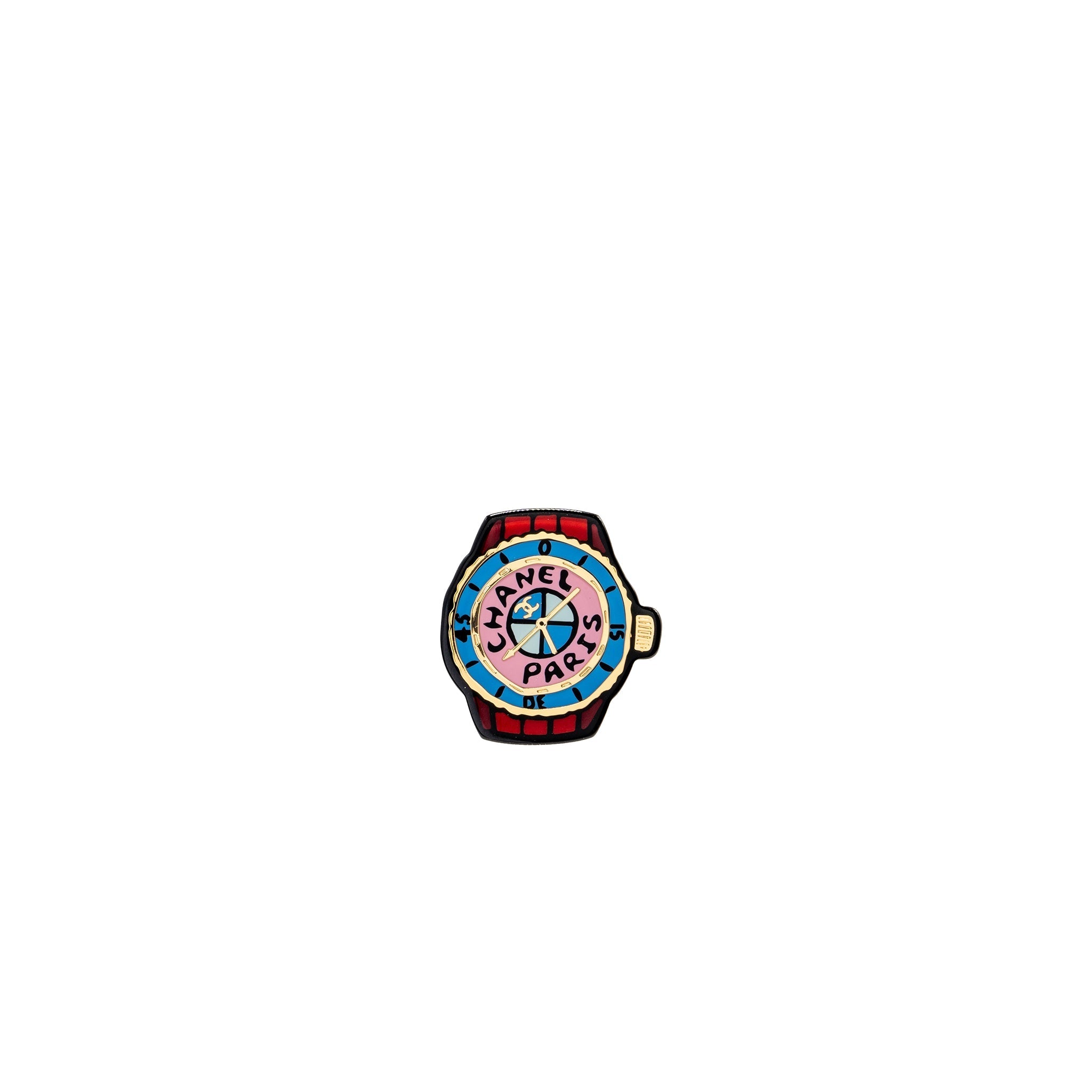 CHANEL WATCH BROOCH ARCYLIC MULTICOLOUR GOLD TONE