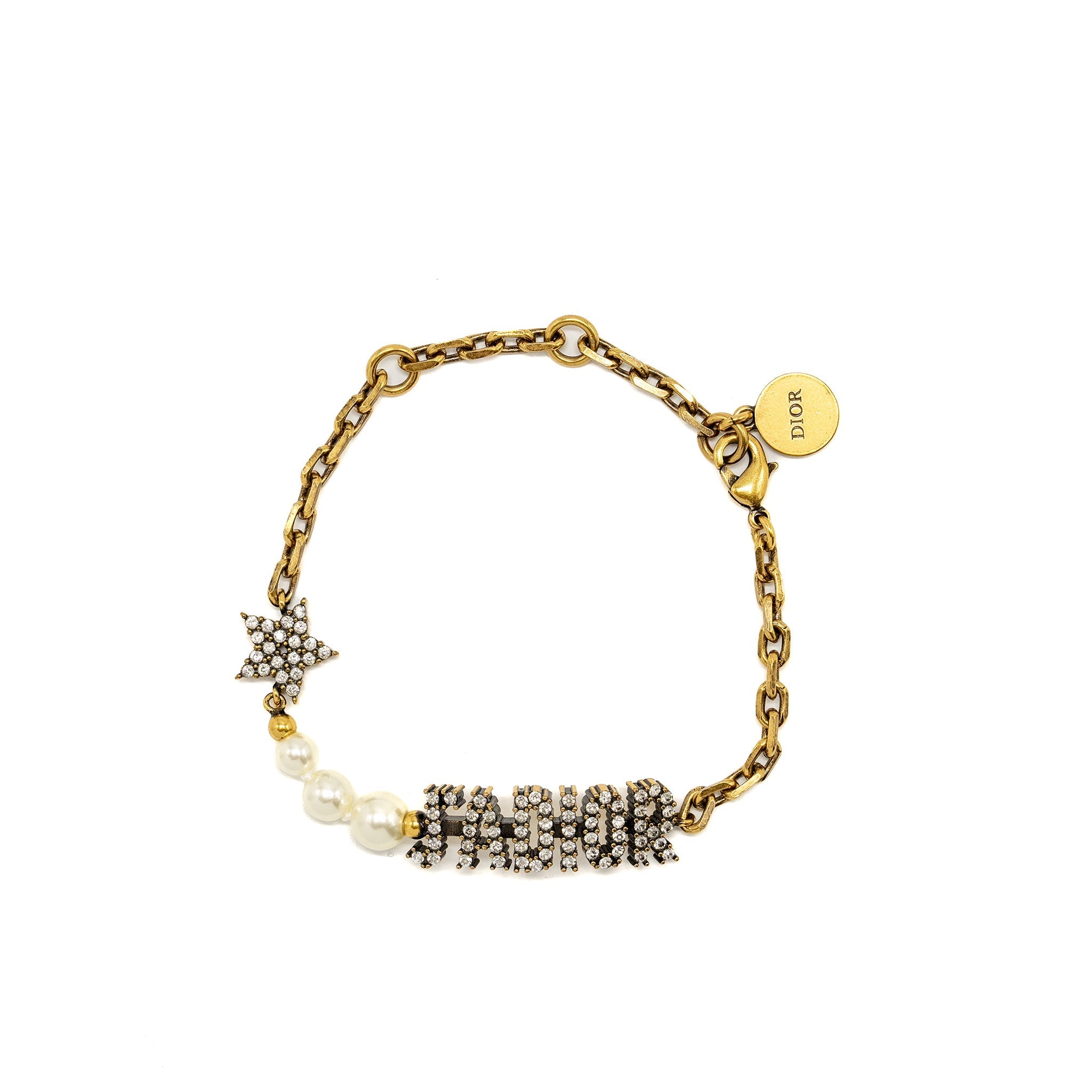 DIOR J'ADIOR STAR/PEARL CRYSTAL BRACELET GOLD TONE