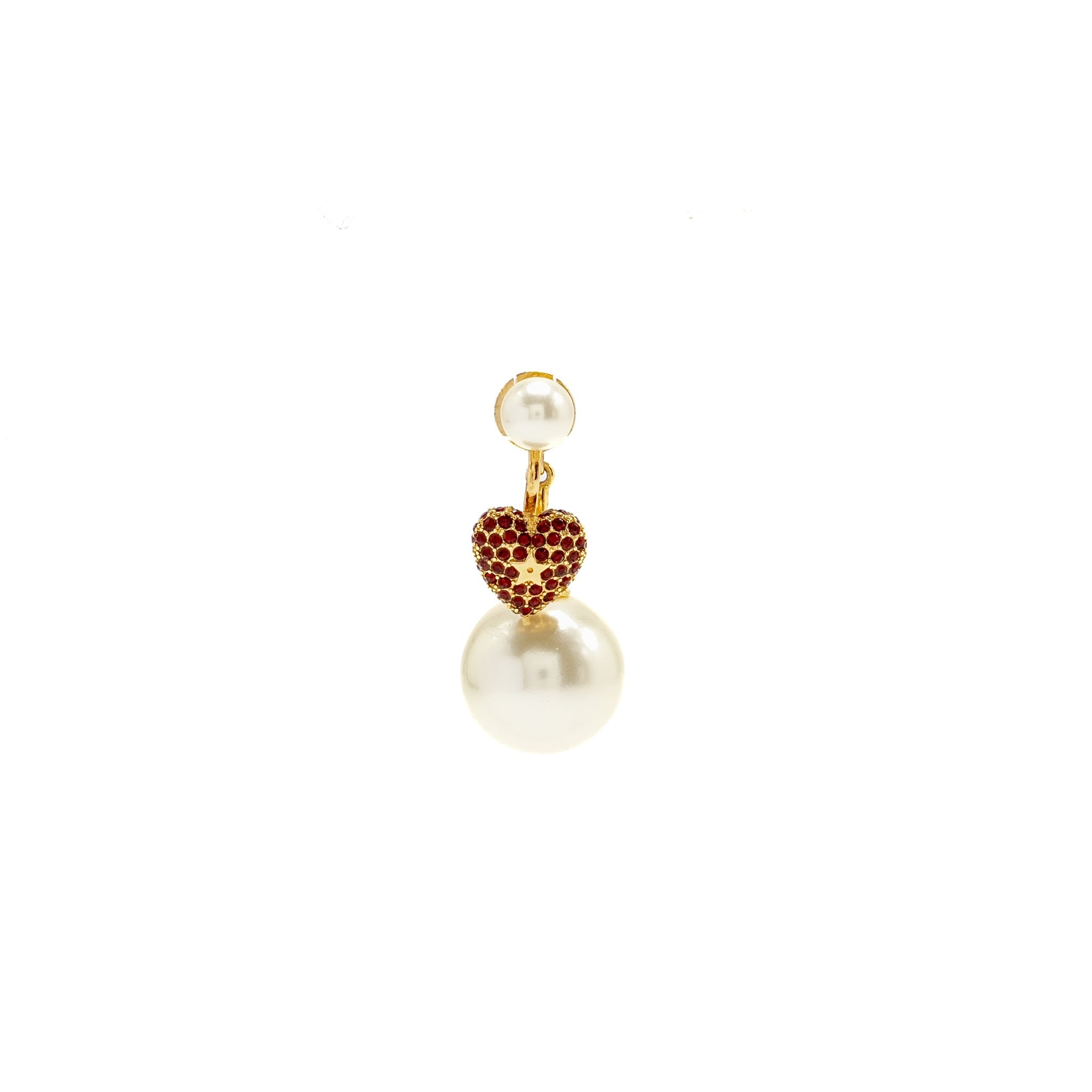 DIOR PEARL DROP HEART SWING EARRING GOLD TONE