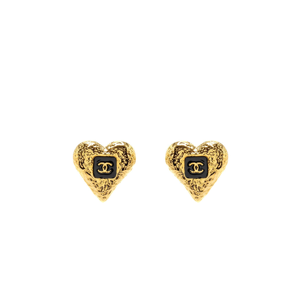 CHANEL 23K GIANT HEART SHAPE EARRINGS GOLD TONE