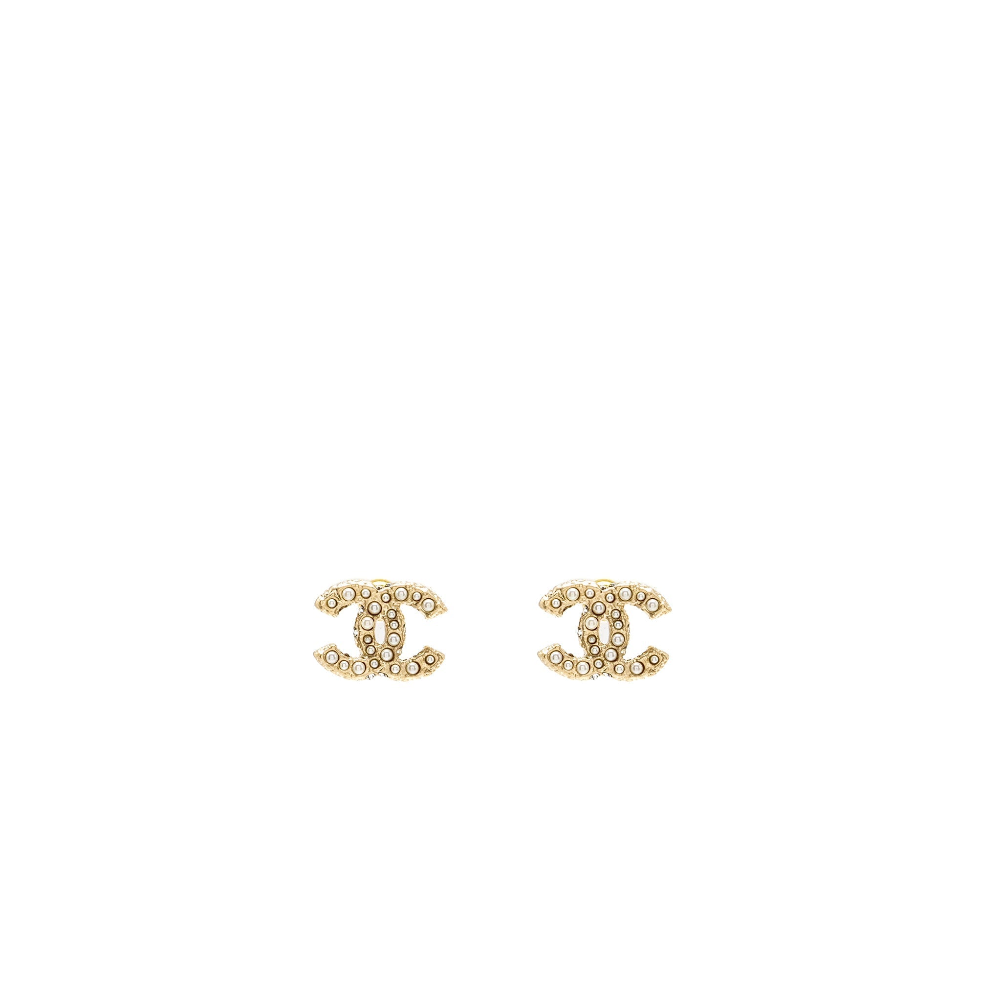 CHANEL CC LOGO EARRINGS PEARL/CRYSTAL LIGHT GOLD TONE