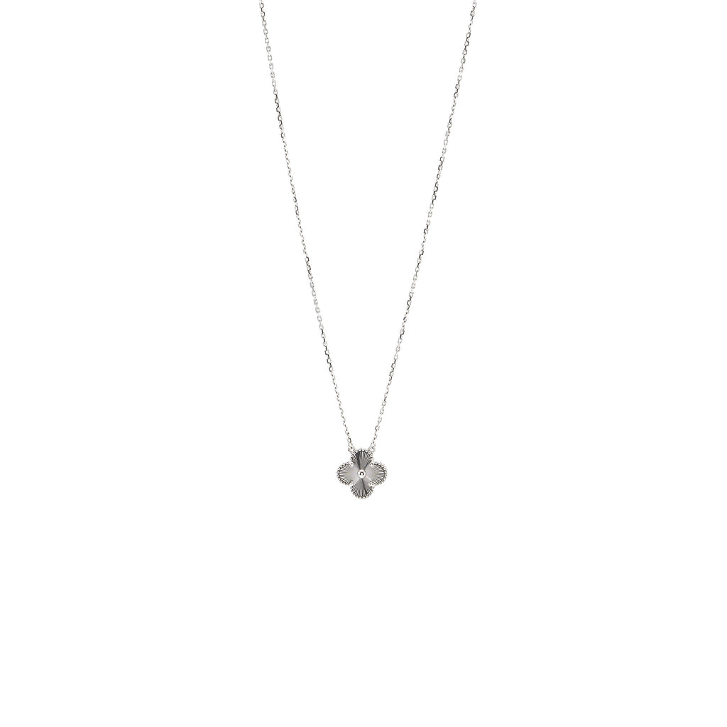VAN CLEEF & ARPELS VINTAGE ALHAMBRA PENDANT WHITE GOLD GUILLOCHE